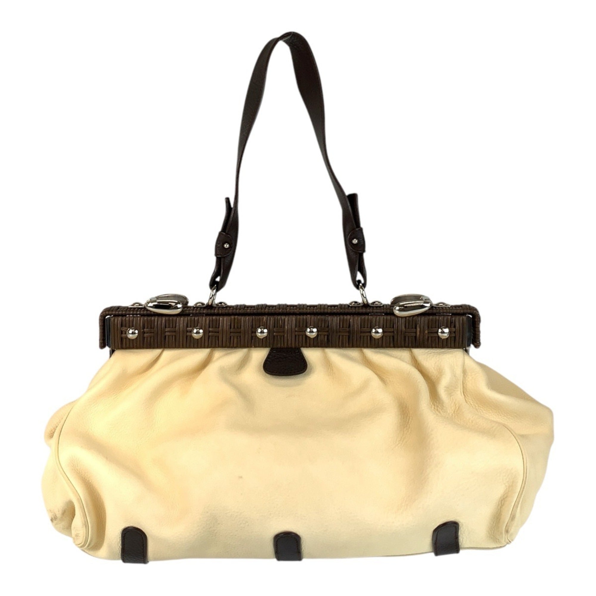 Salvatore Ferragamo Beige Ivory Leather Handbag Shoulder Bag (Pre-Owned)