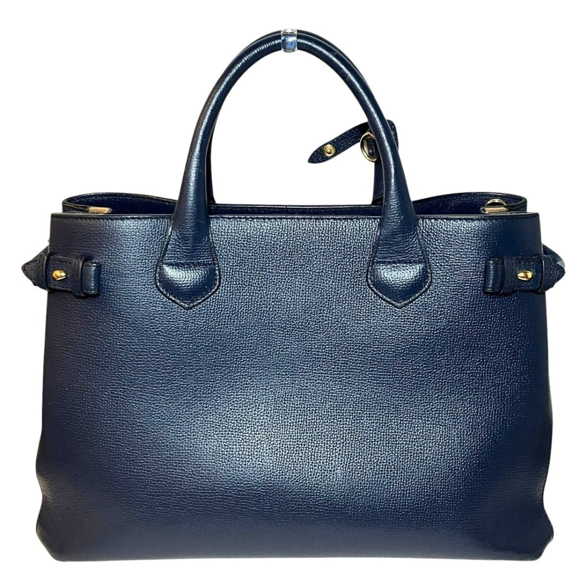 Burberry Navy Leather Canvas Handbag (Pre-Owned)