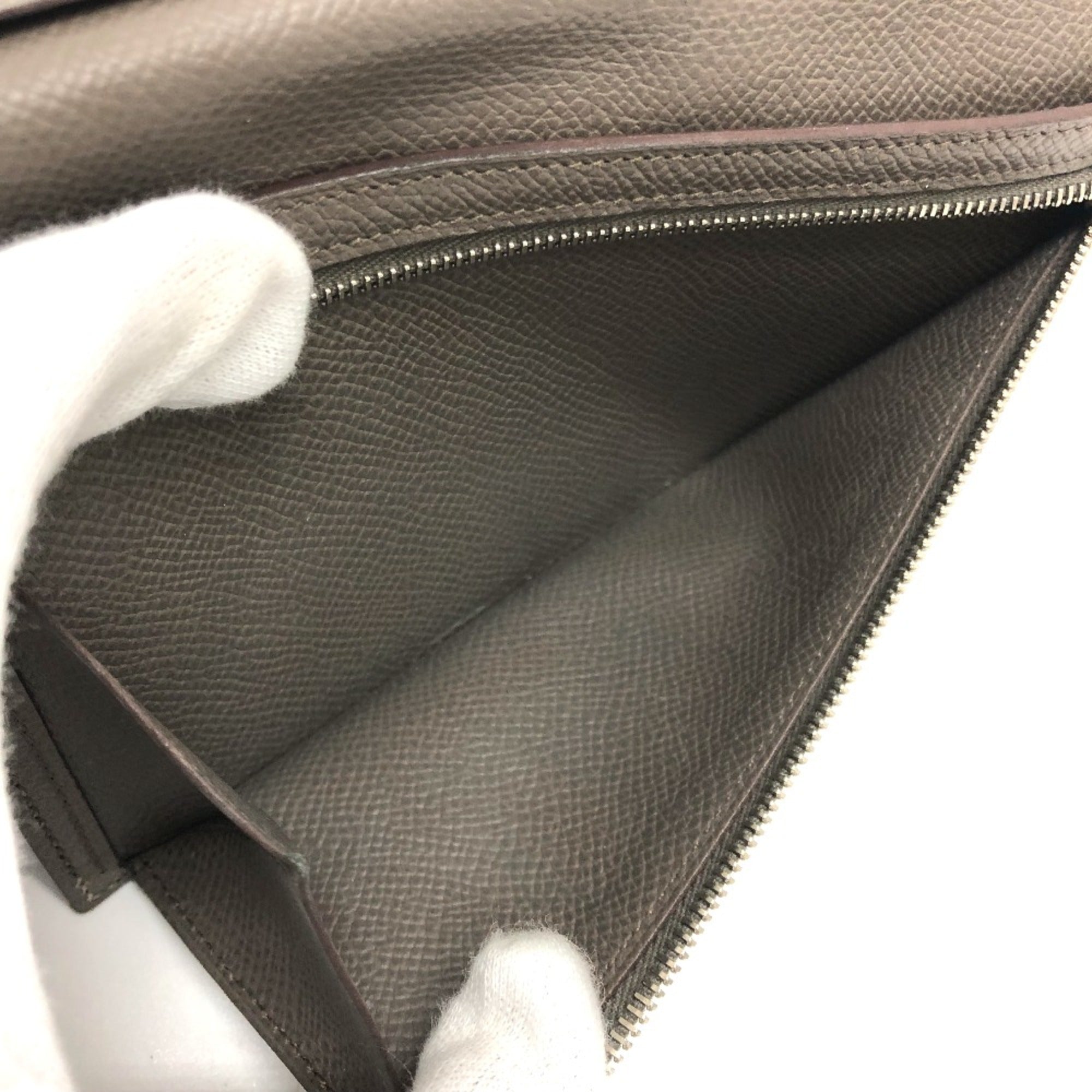 Hermes Gray Leather Long Wallet (Bi-Fold) (Pre-Owned)