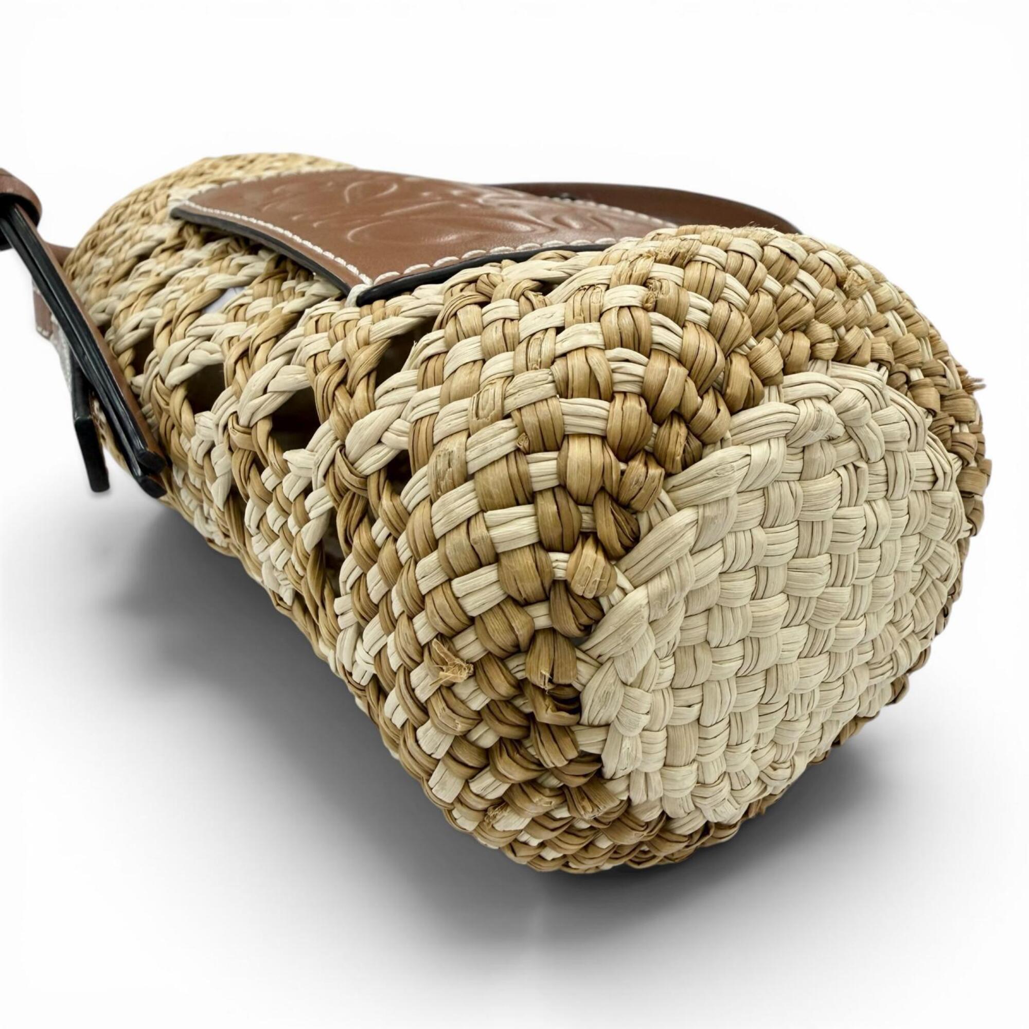 Loewe Beige Brown Raffia Leather Shoulder Bag (Pre-Owned)