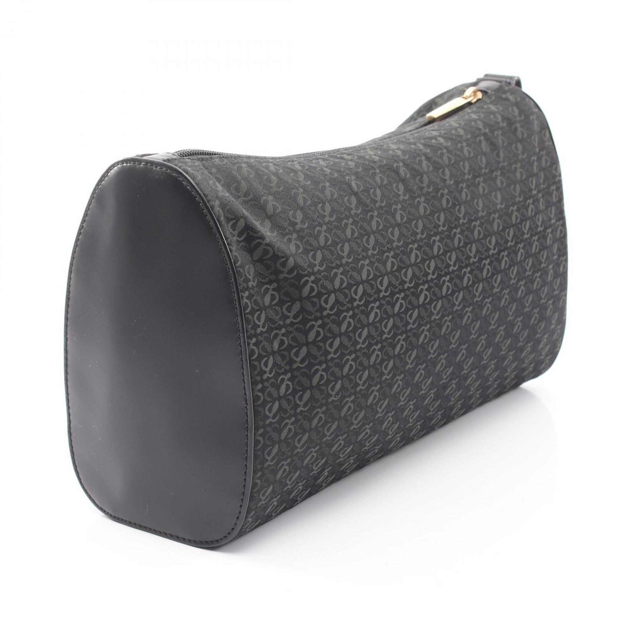 Loewe Black Green Canvas Leather Clutch Bag Handbag (Pre-Owned)