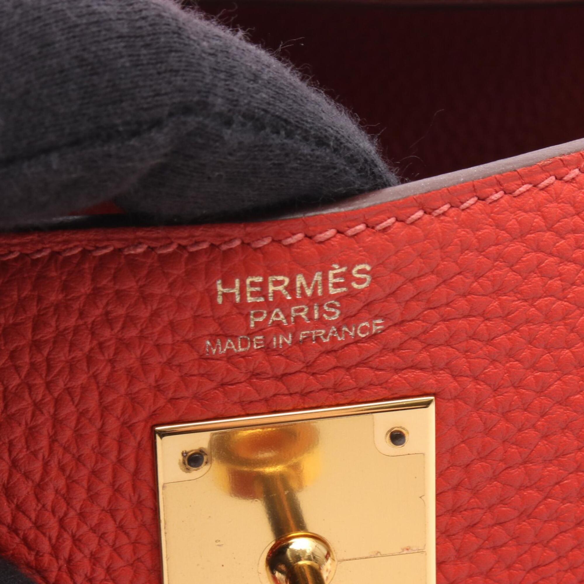 Hermes Red Color Togo Leather Leather Handbag (Pre-Owned)