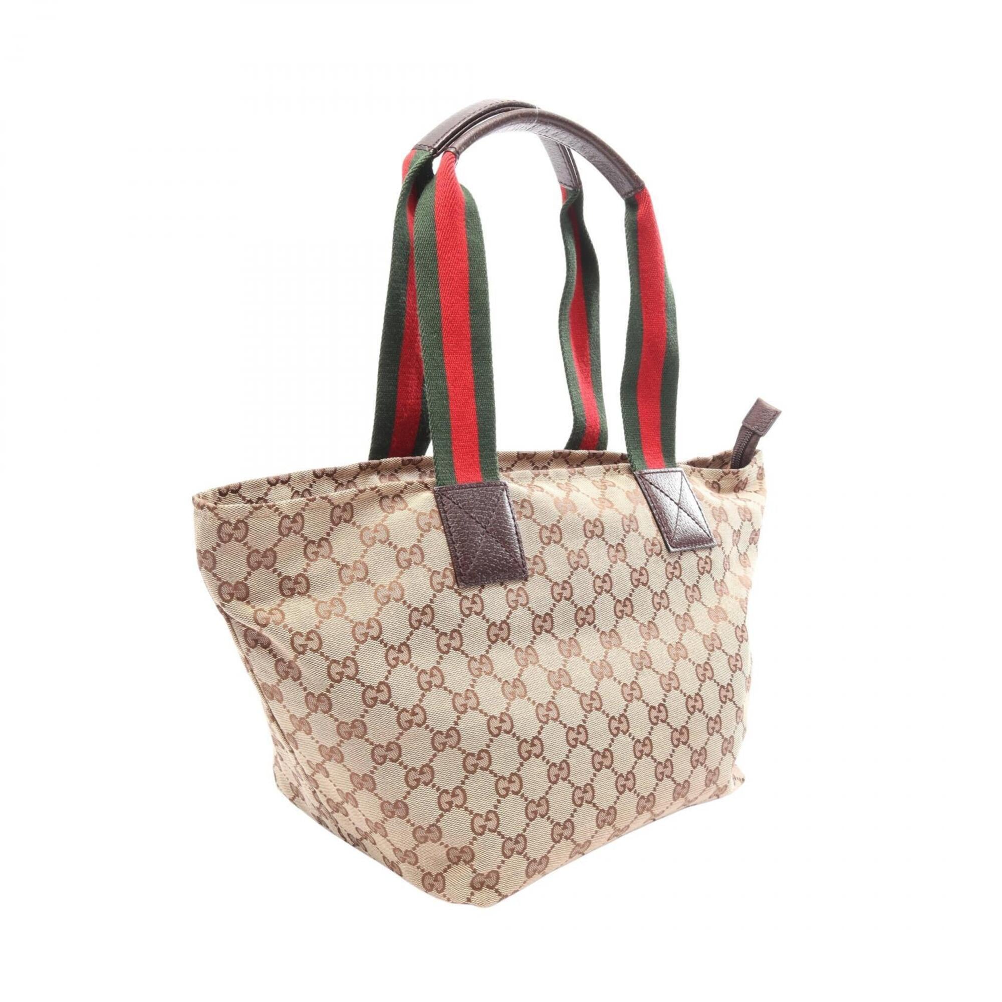 Gucci Beige Multi-Color Leather Canvas Handbag Tote Bag (Pre-Owned)
