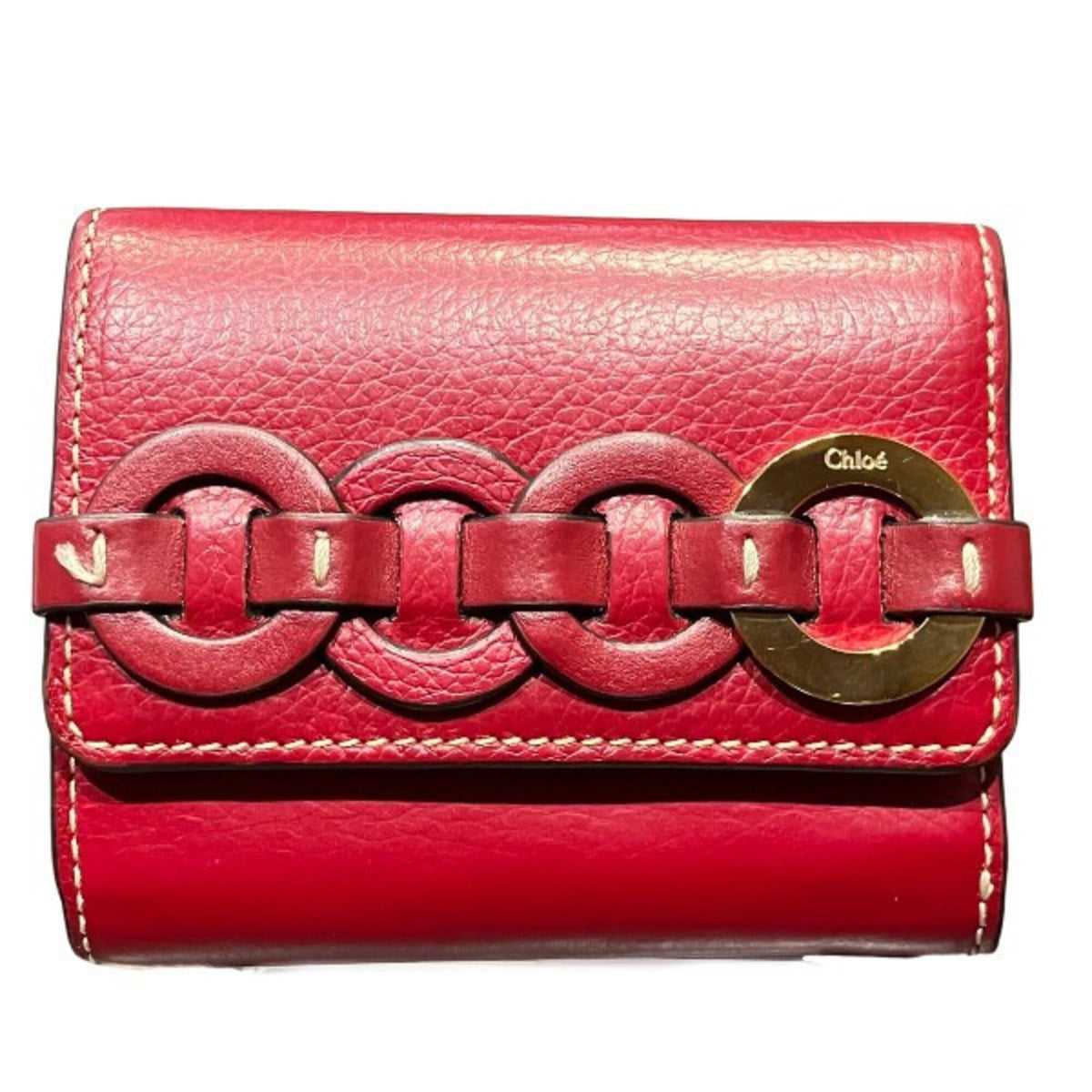Chloé Red Color Leather Wallet (Tri-Fold) (Pre-Owned)