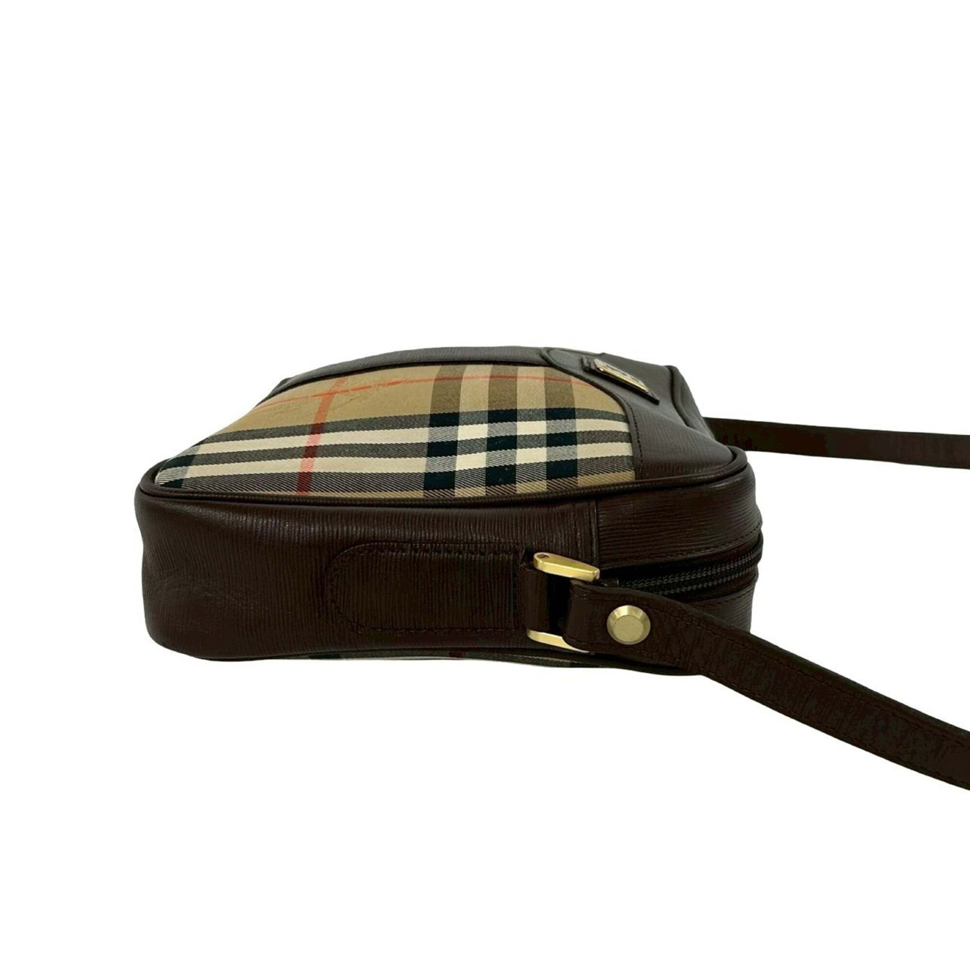 Burberry Beige Brown Canvas Leather Pochette Shoulder Bag (Pre-Owned)