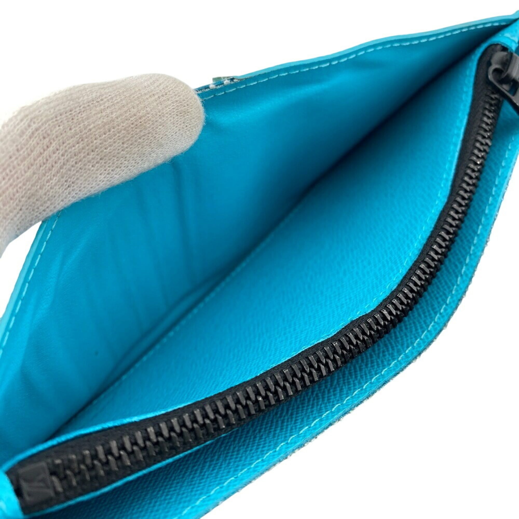 Louis Vuitton Monogram Eclipse Black Turquoise Leather Long Wallet (Bi-Fold) (Pre-Owned)