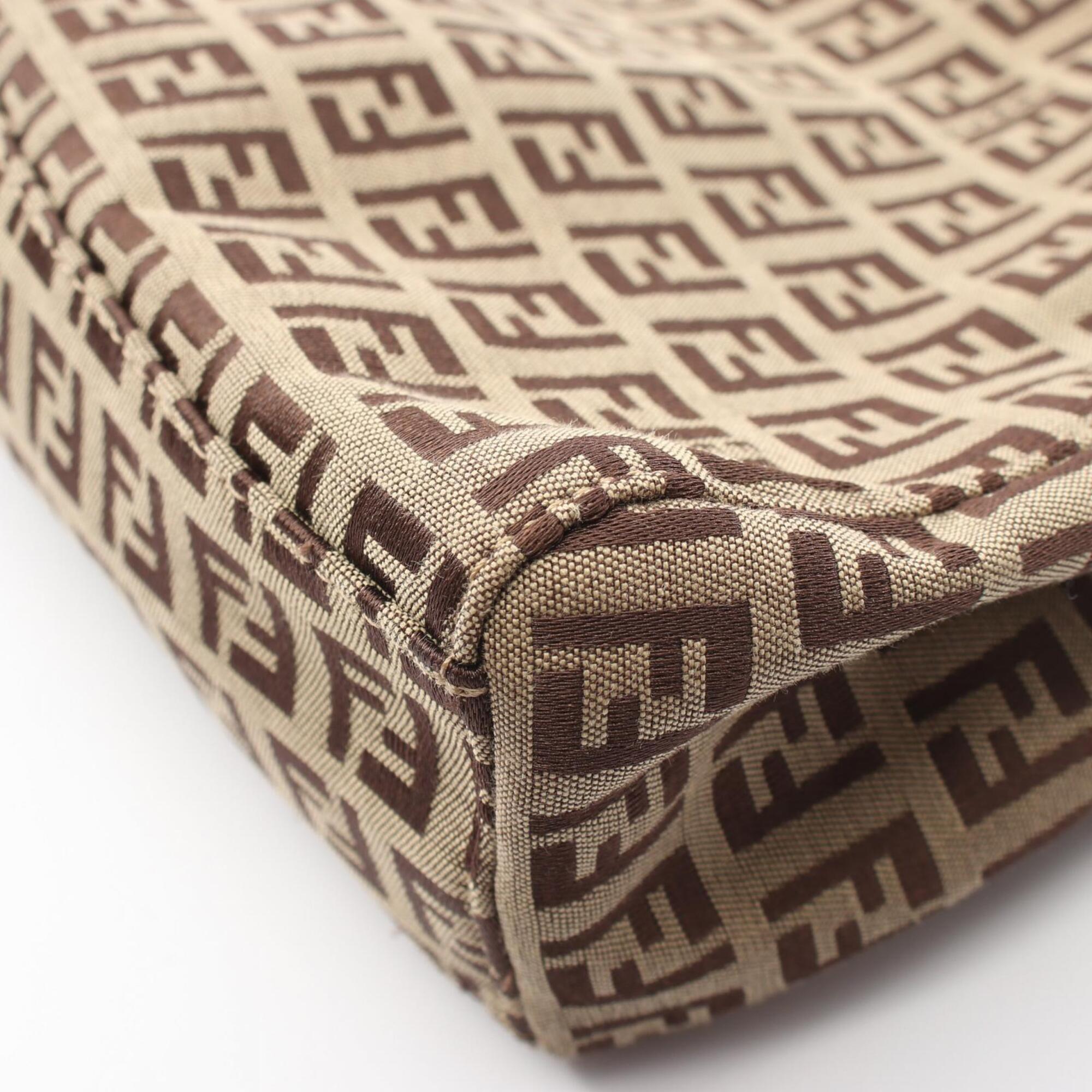 Fendi Beige Brown Canvas Leather Handbag Tote Bag (Pre-Owned)