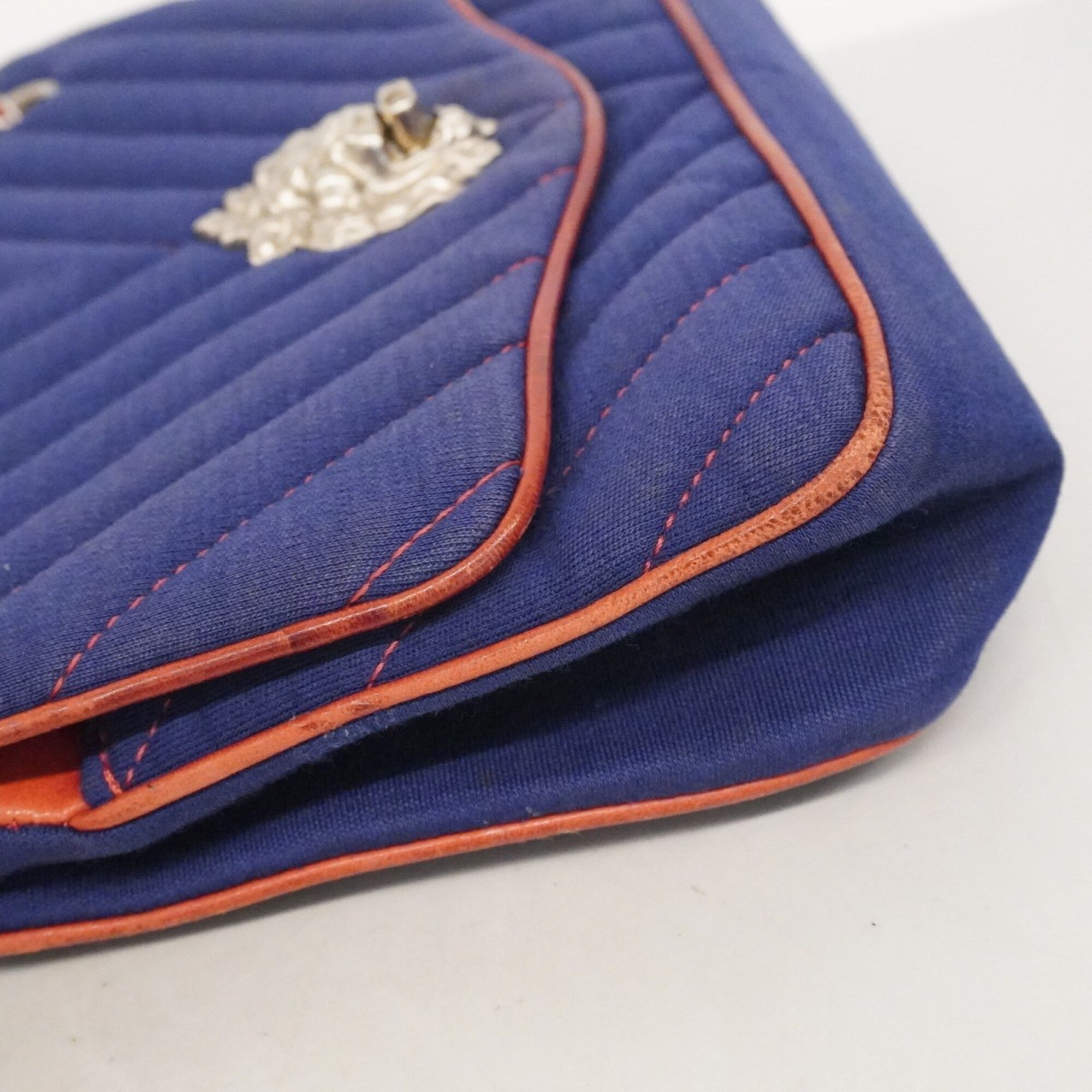 Chanel Navy Red Color Canvas Shoulder Bag (Pre-Owned)