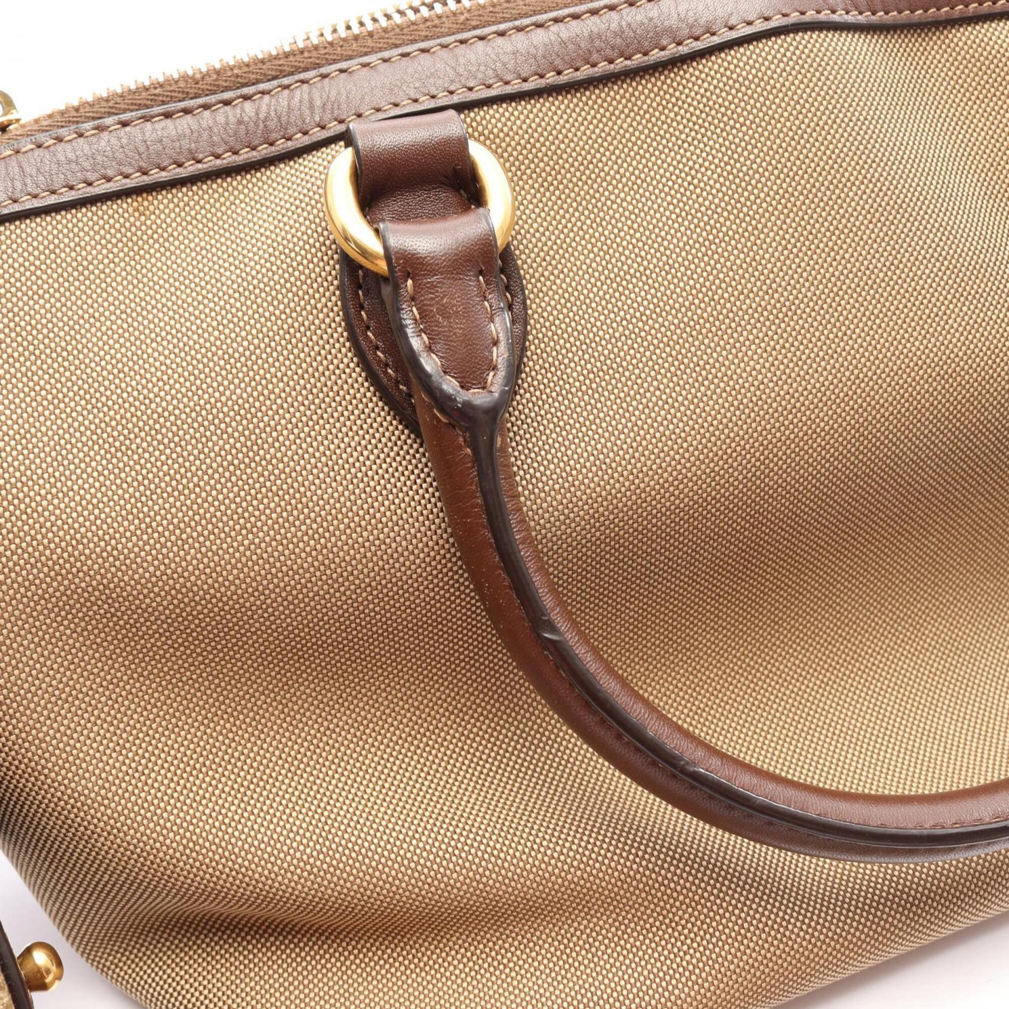 Prada Beige Brown Canvas Leather Handbag (Pre-Owned)