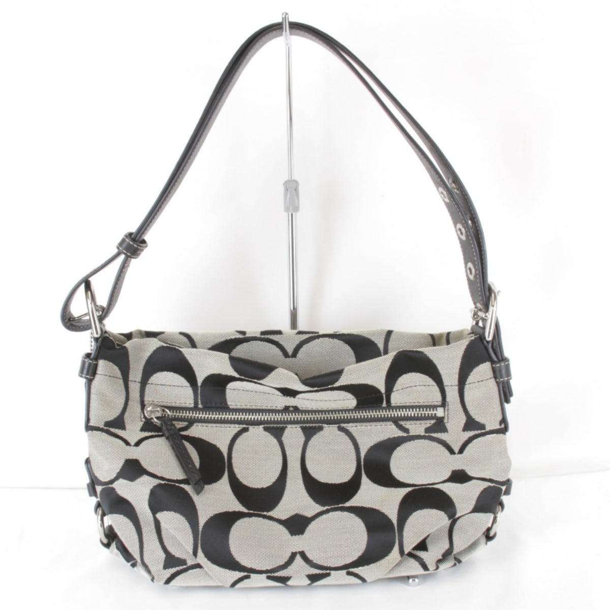 Coach Black Gray Canvas Leather Shoulder Bag (Pre-Owned)