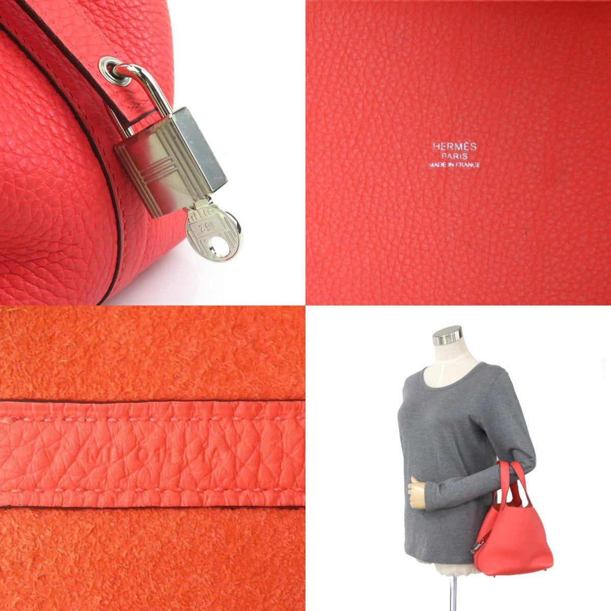 Hermes Silver Taurillon Clemence Leather Handbag (Pre-Owned)
