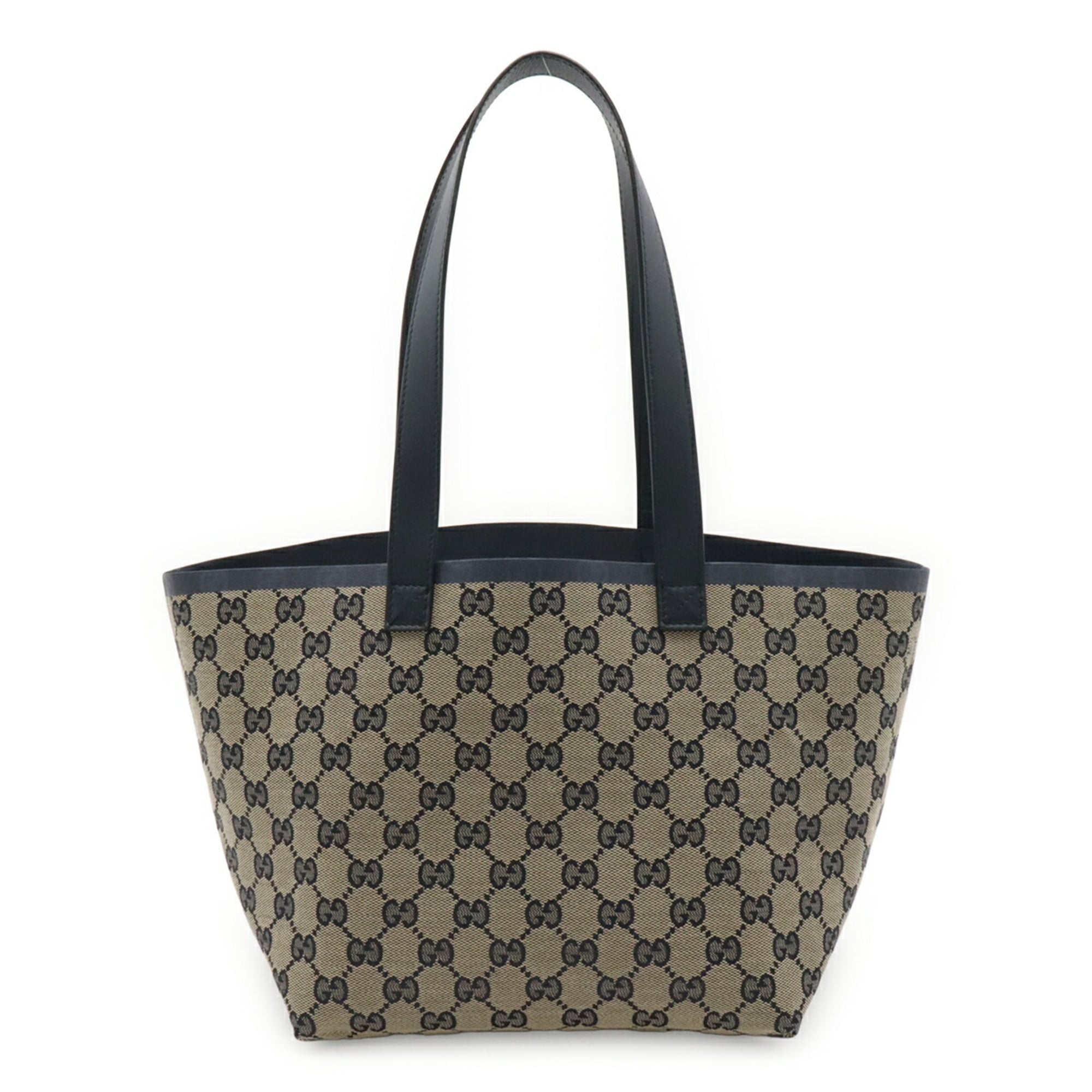 Gucci Beige Navy Canvas Leather Handbag Pouch Shoulder Bag Tote Bag (Pre-Owned)
