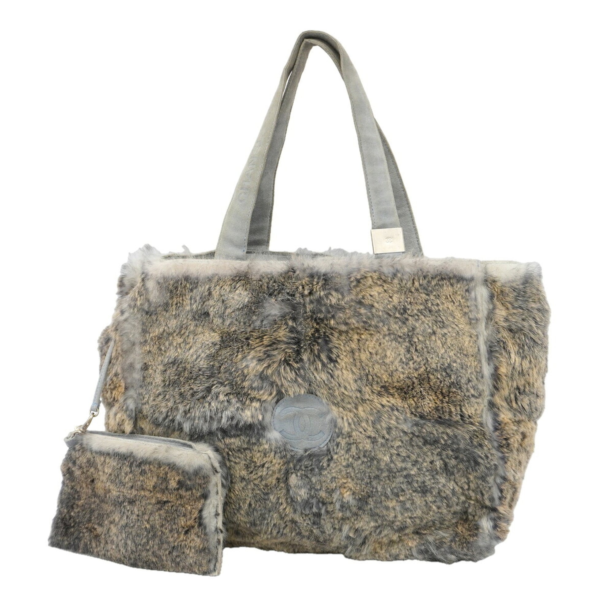 Chanel Brown Light Blue Fur Tote Bag (Pre-Owned)