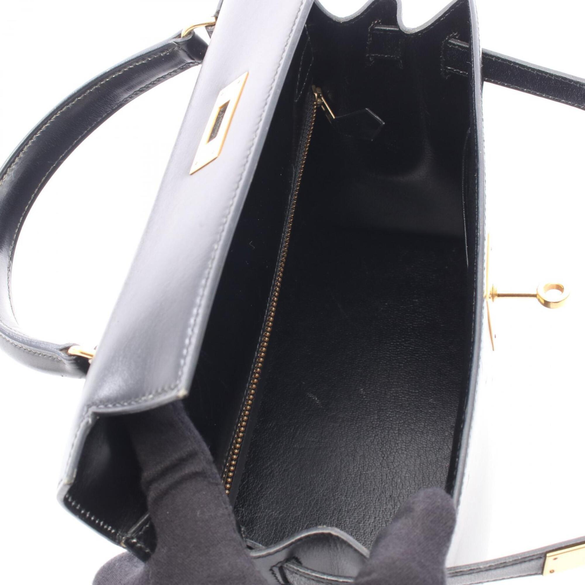 Hermes Black Box Calf Leather Leather Handbag (Pre-Owned)