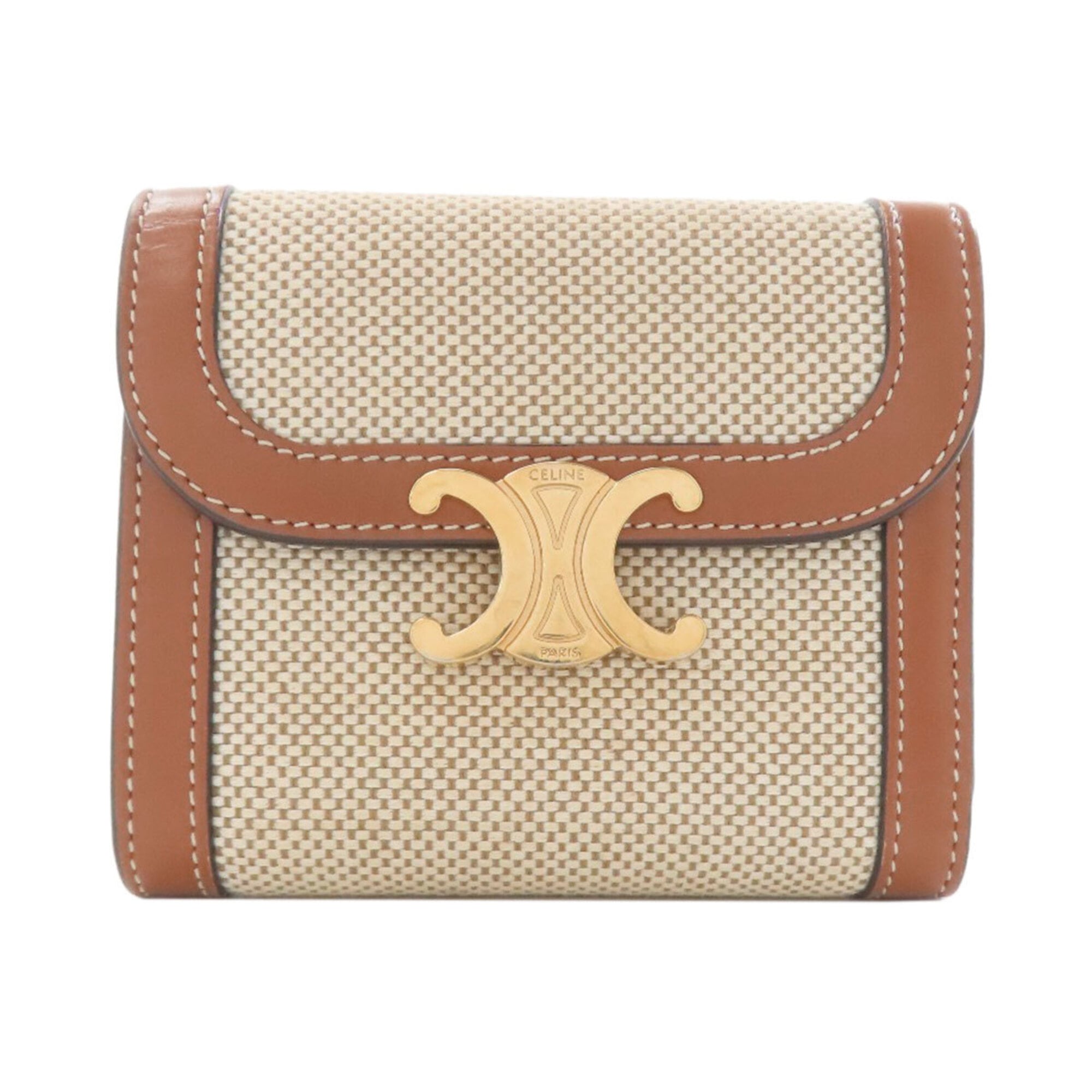 Celine Brown Canvas Leather Wallet (Tri-Fold) (Pre-Owned)