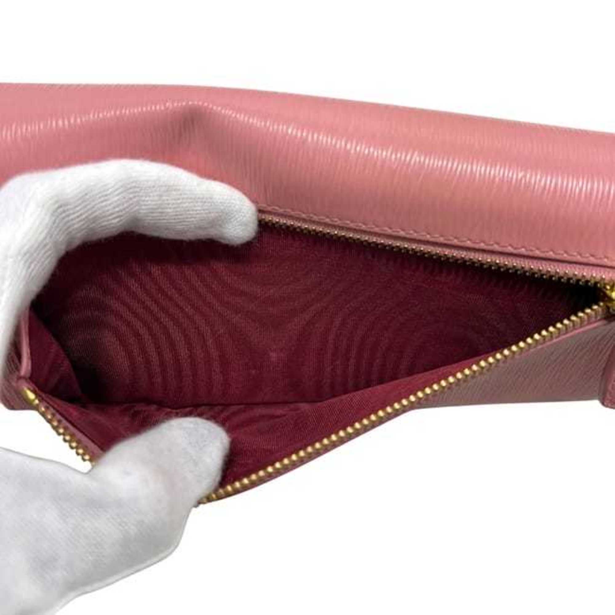 Prada Pink Leather Long Wallet (Bi-Fold) (Pre-Owned)