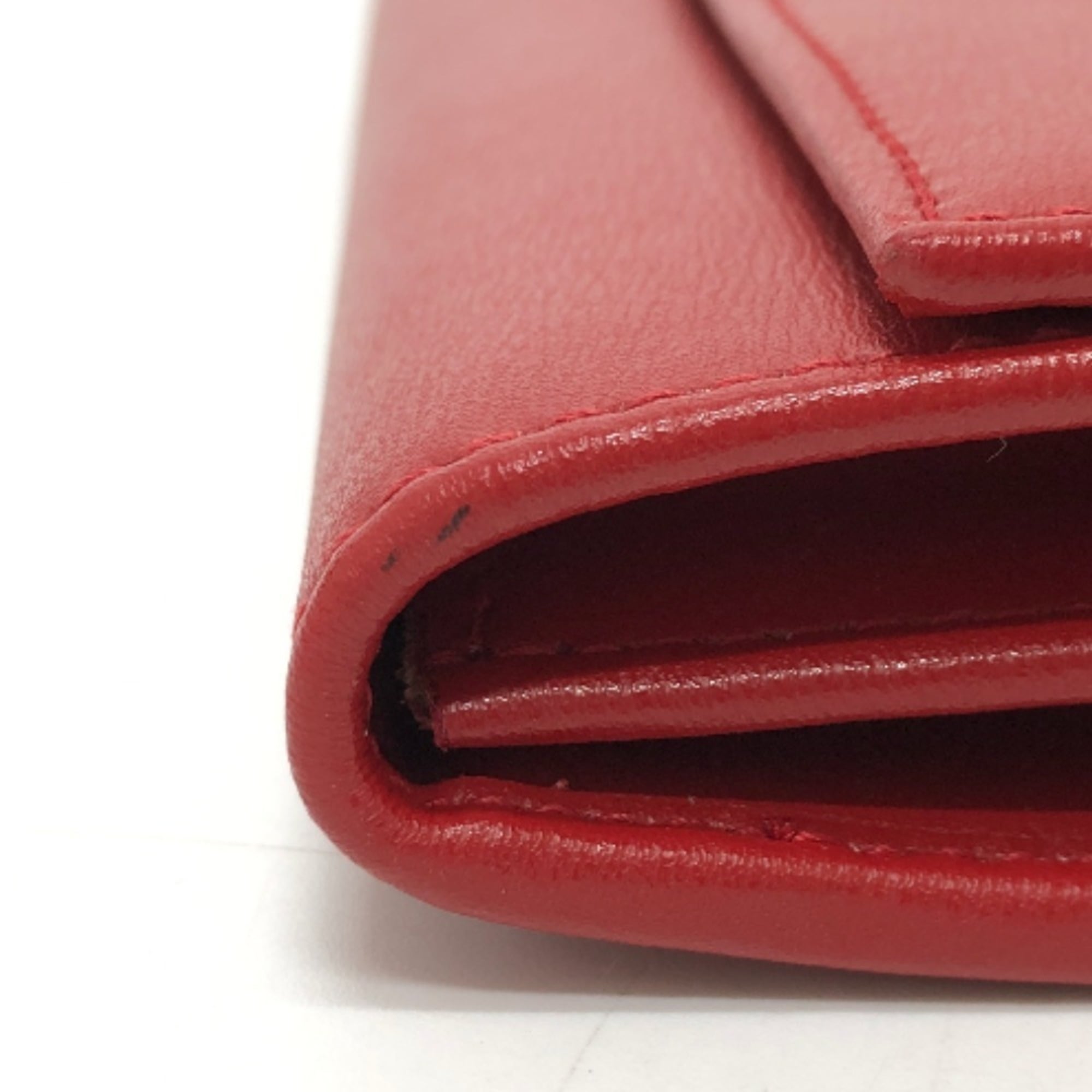 Salvatore Ferragamo Beige Gold Red Color Leather Wallet (Bi-Fold) (Pre-Owned)