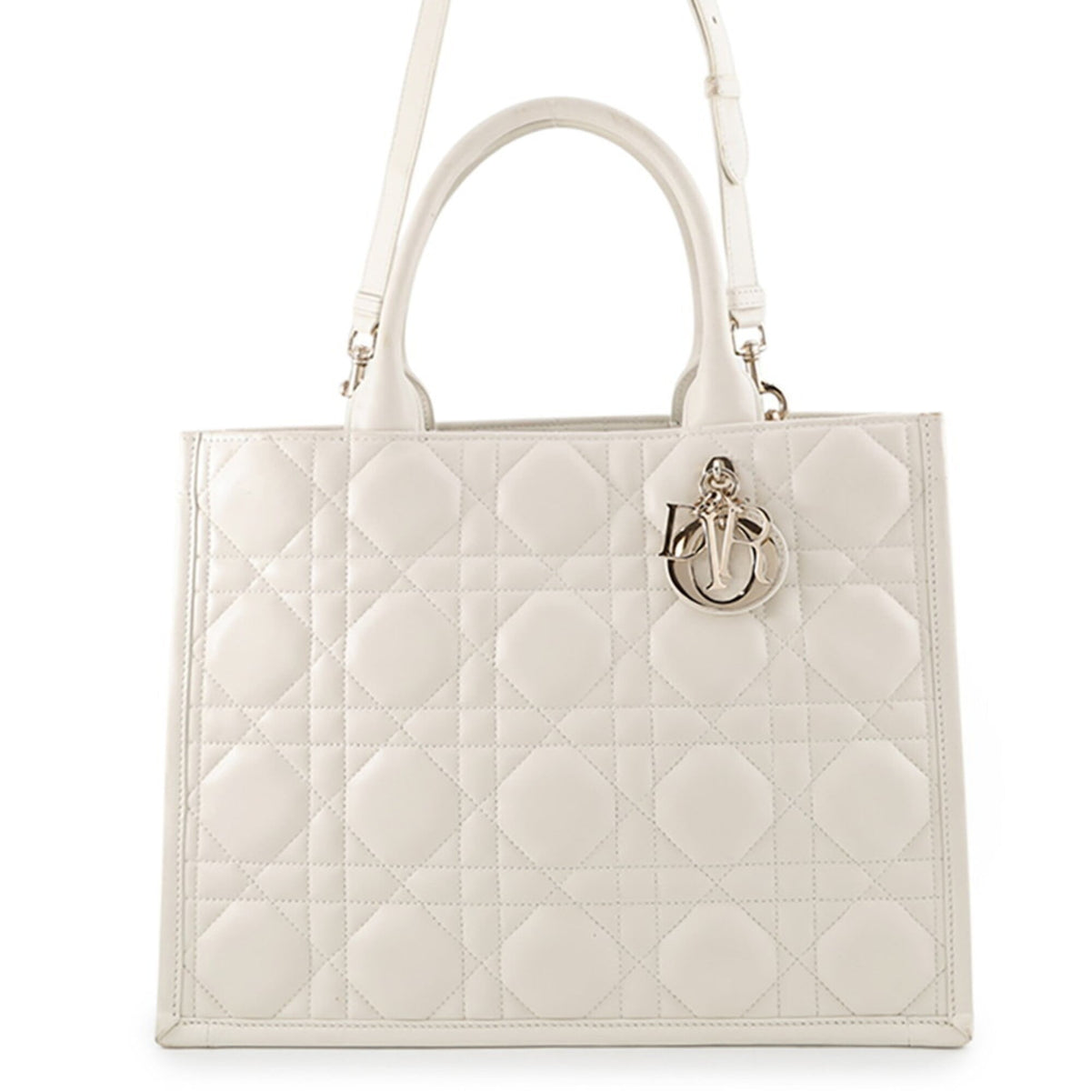 Christian Dior White Leather Handbag Tote Bag (Pre-Owned)