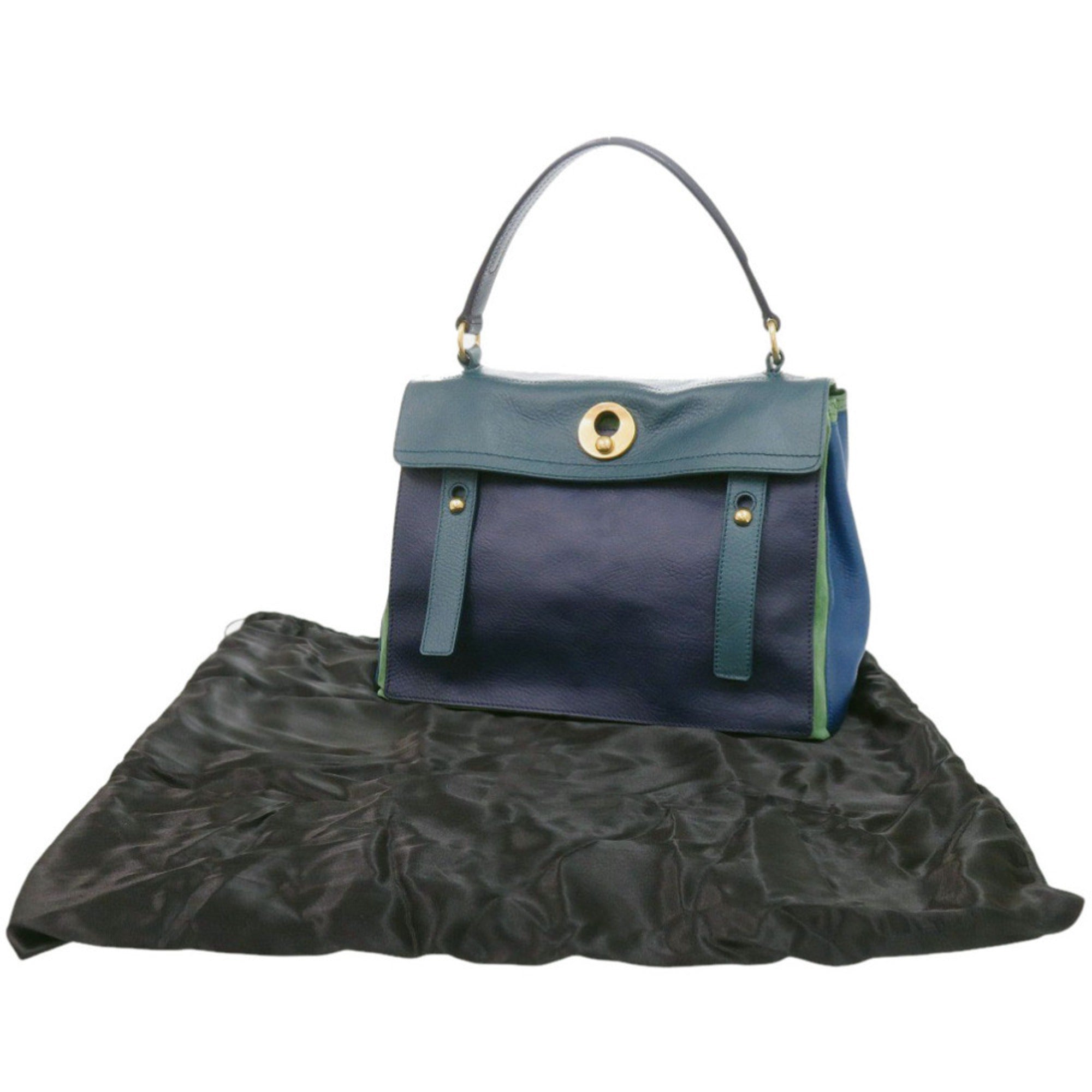 Yves Saint Laurent Blue Green Navy Leather Handbag (Pre-Owned)