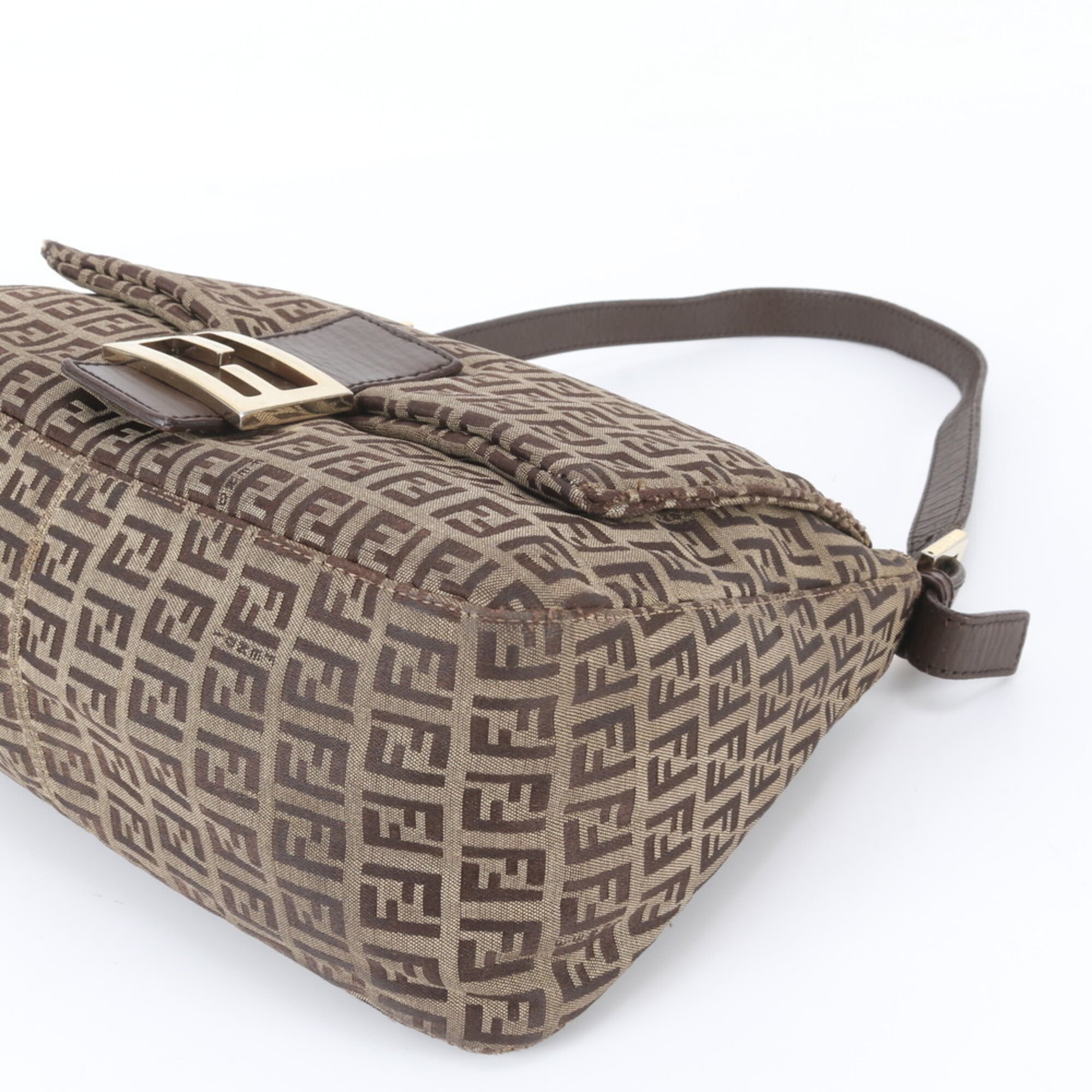 Fendi Brown Leather Canvas Shoulder Bag (Pre-Owned)
