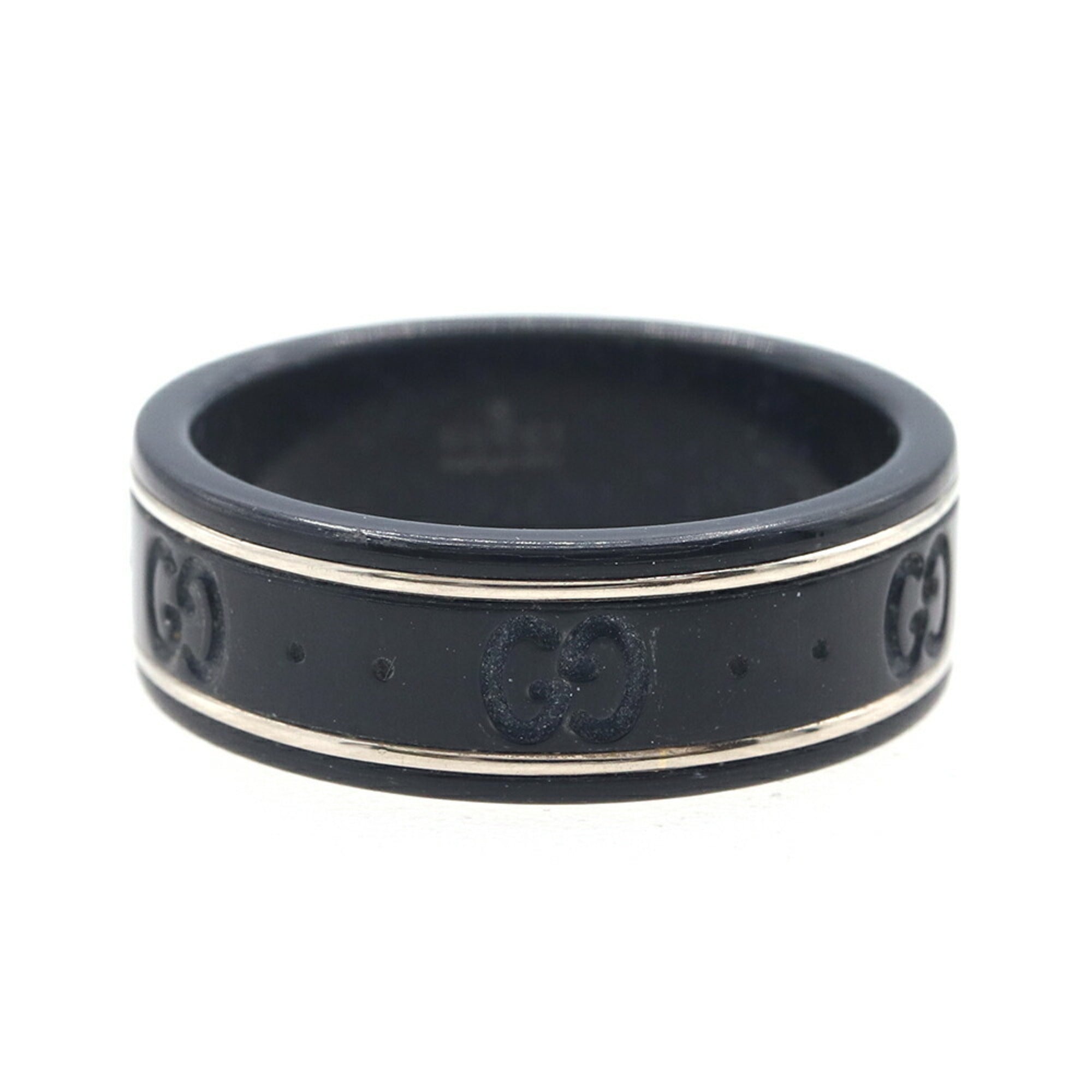 Gucci Silver Black Band Ring (Pre-Owned)