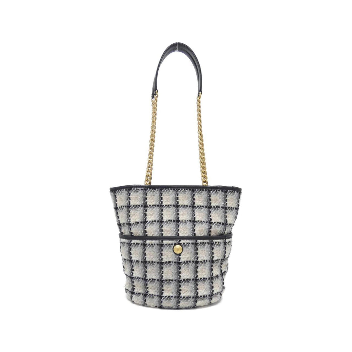 Chanel Beige Black Gray Cotton Wool Tweed Shoulder Bag (Pre-Owned)