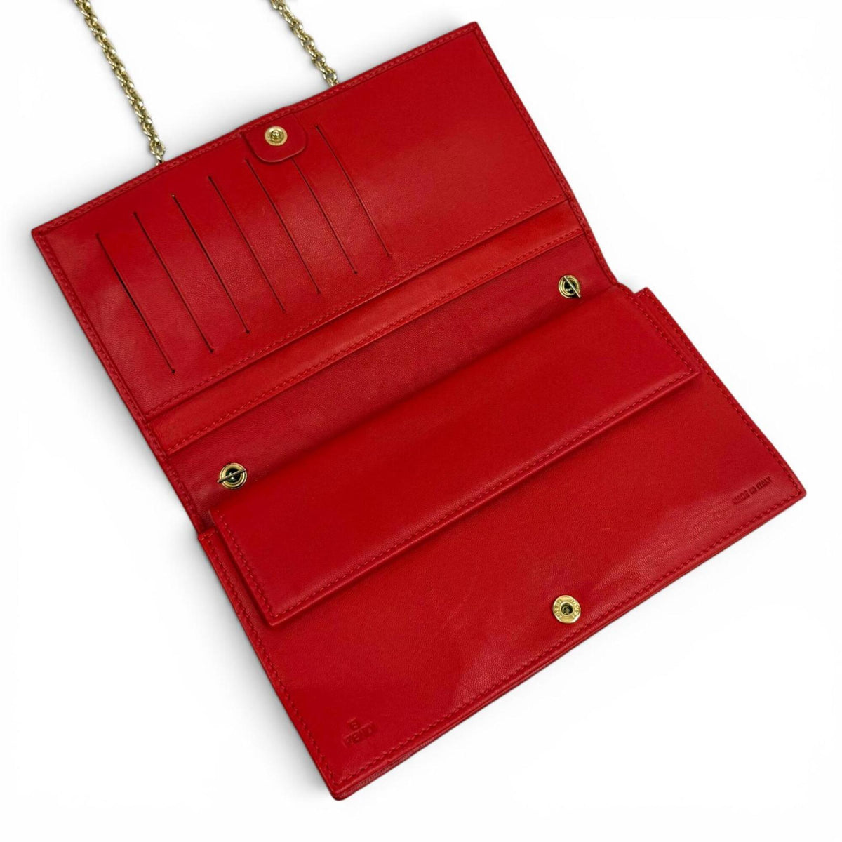 Fendi Red Color Leather Chain/Shoulder Wallet (Pre-Owned)
