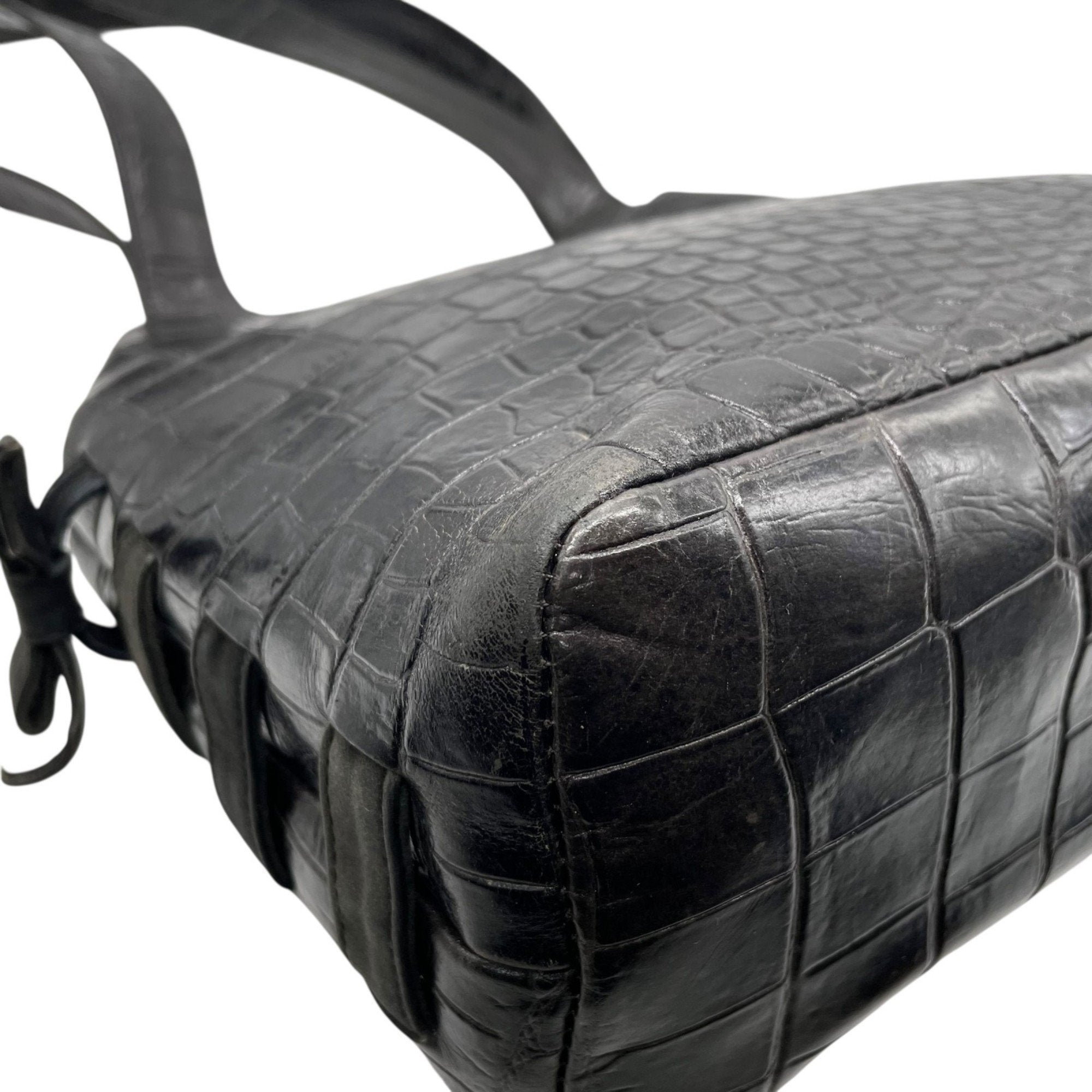 Versace Black Leather Handbag Tote Bag (Pre-Owned)
