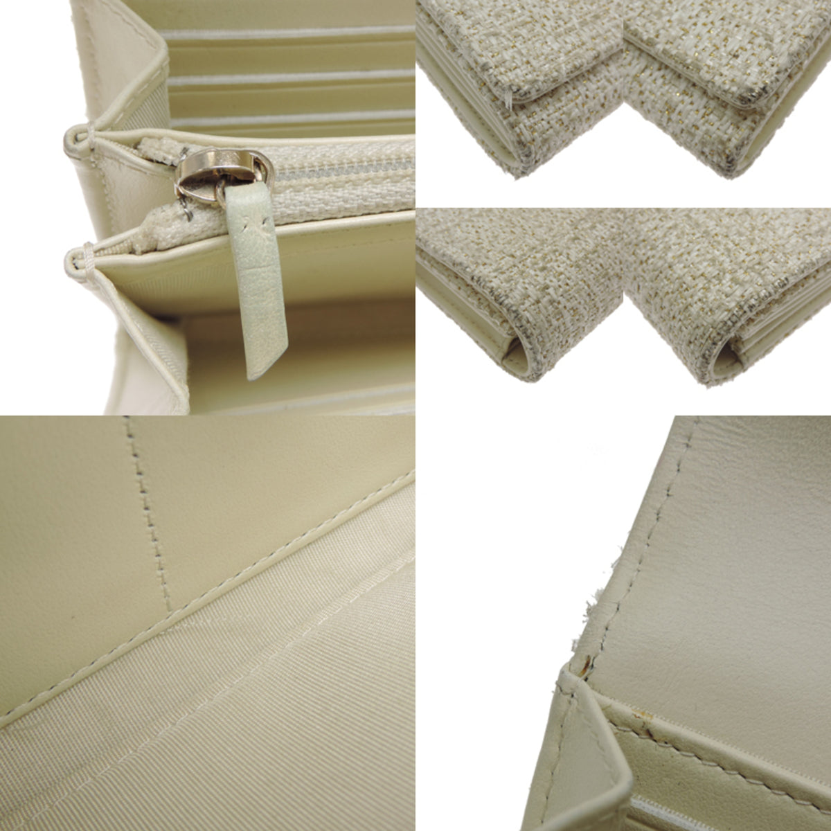 Chanel Beige Tweed Long Wallet (Bi-Fold) (Pre-Owned)