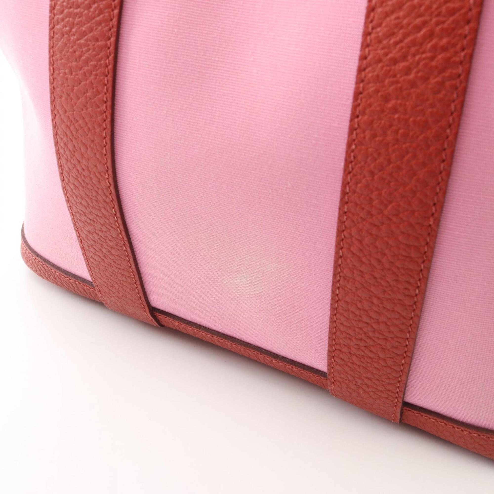Hermes Bordeaux Pink Toile Officier Country Leather Handbag Tote Bag (Pre-Owned)