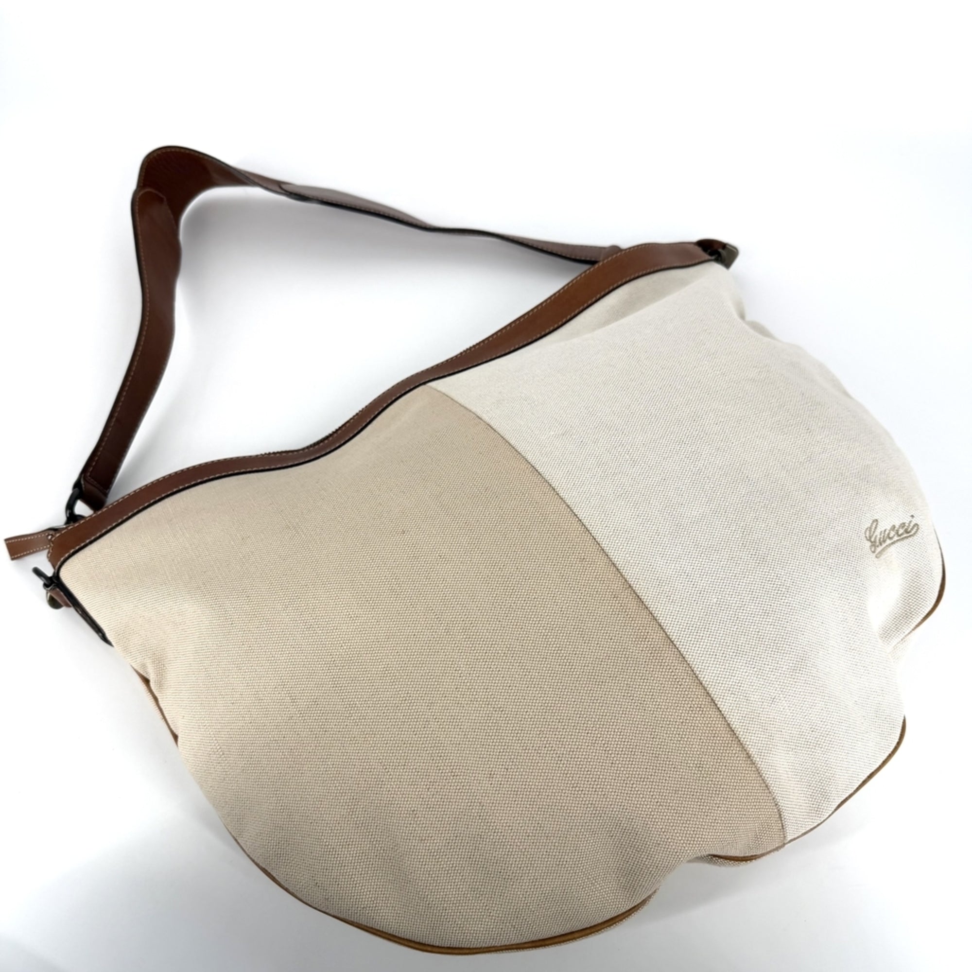 Gucci Beige Beige Brown Brown White Canvas Leather Shoulder Bag (Pre-Owned)