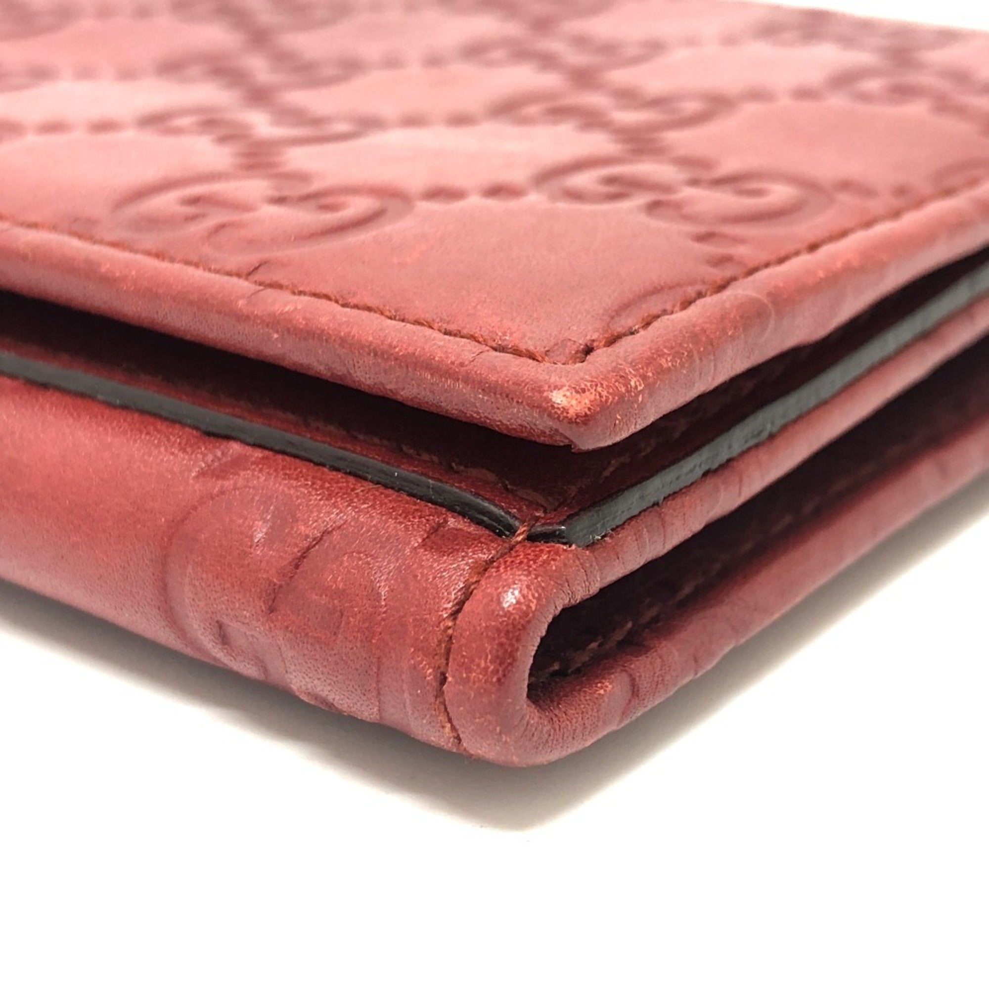 Gucci Red Color Gg Leather Long Wallet (Bi-Fold) (Pre-Owned)