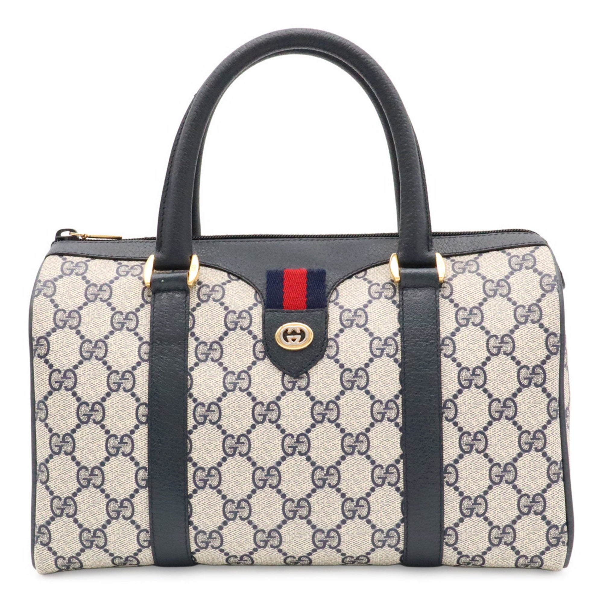 Gucci Beige Navy Pvc Leather Handbag (Pre-Owned)