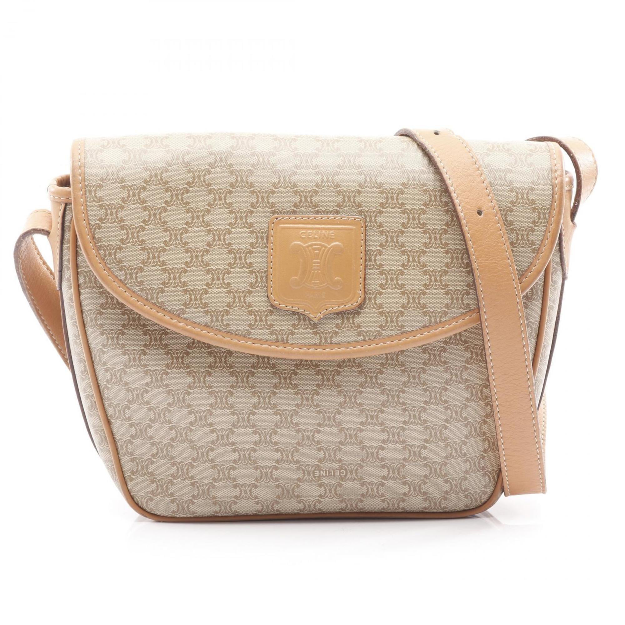 Celine Beige Brown Coated Canvas Shoulder Bag (Pre-Owned)