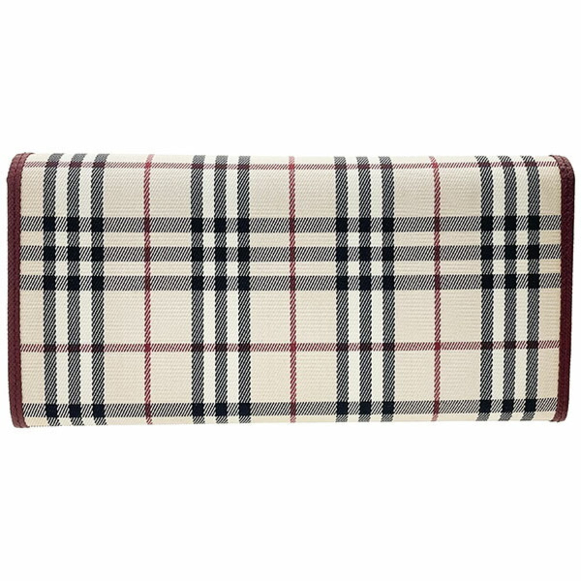 Burberry Beige Wine Canvas Leather Long Wallet (Bi-Fold) (Pre-Owned)