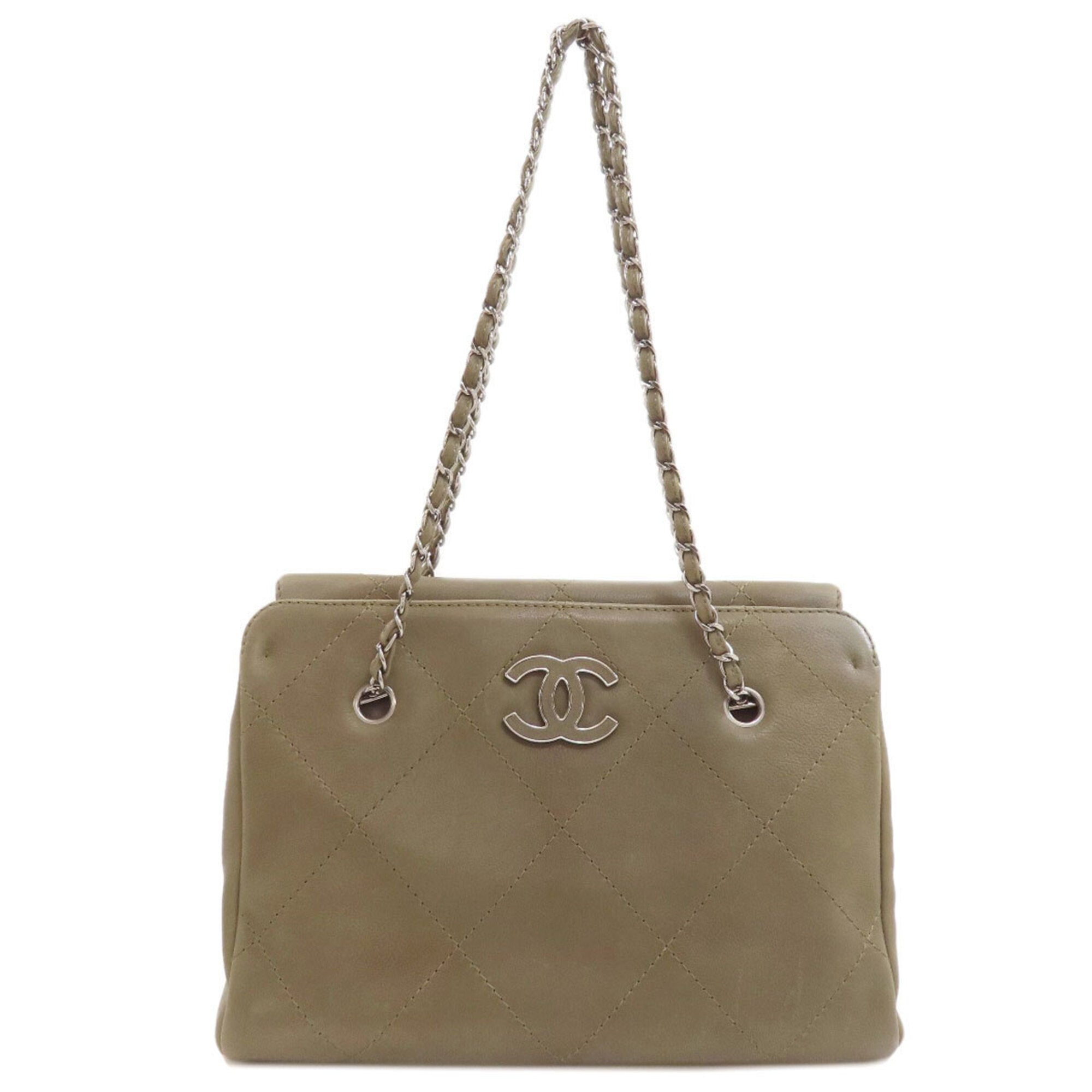 Chanel Khaki Leather Tote Bag (Pre-Owned)