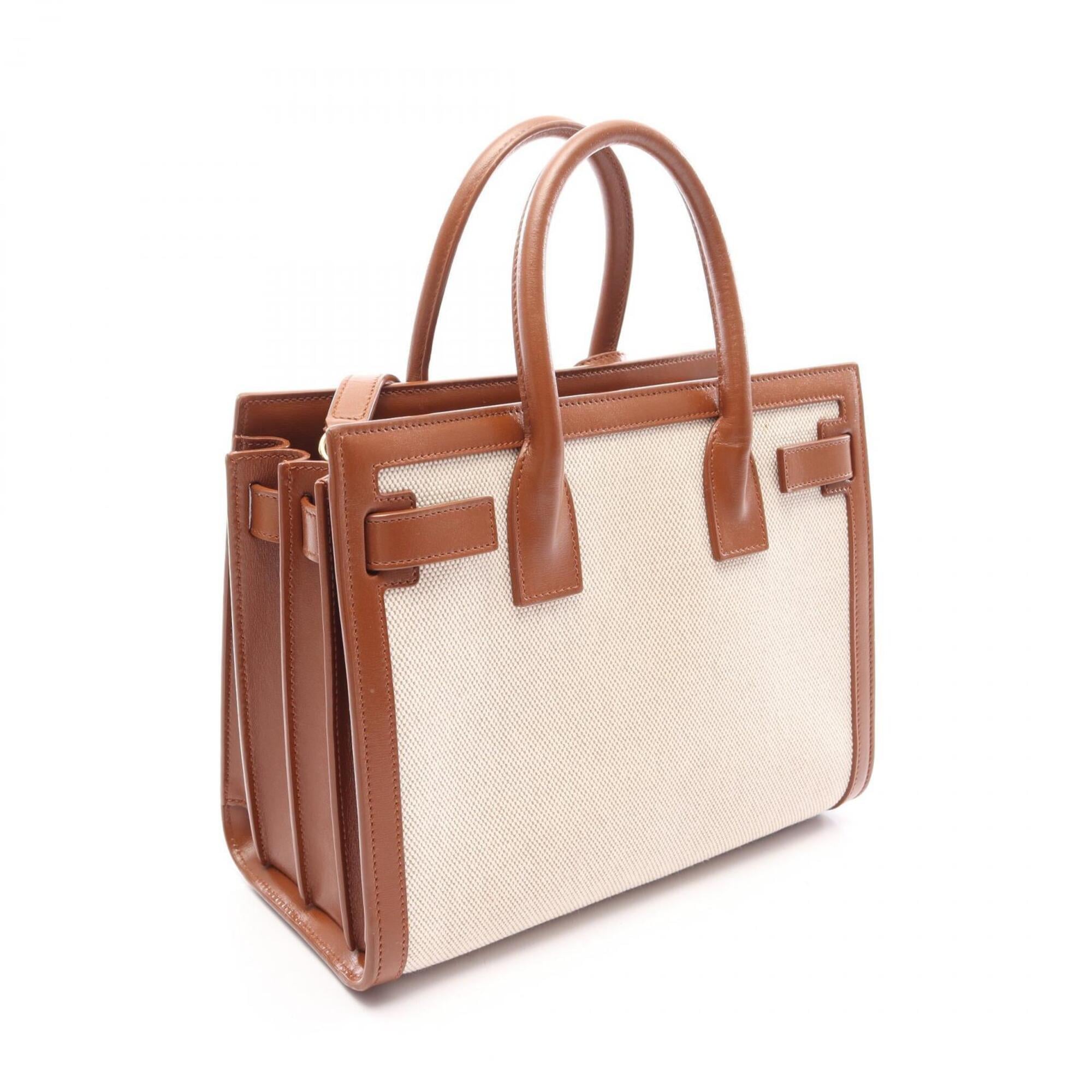 Saint Laurent Brown Ivory Canvas Leather Handbag (Pre-Owned)