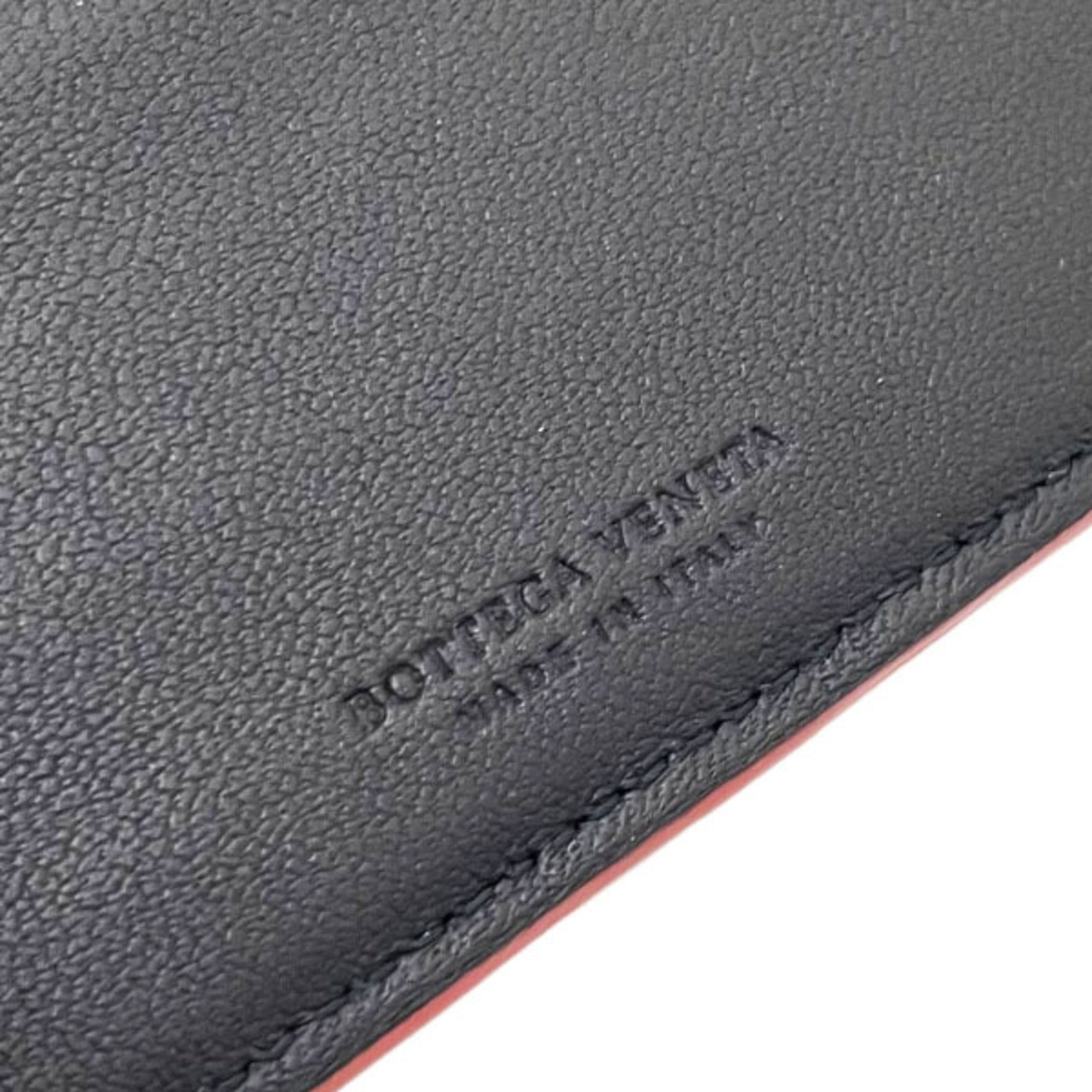 Bottega Veneta Intrecciato Black Navy Red Color Leather Wallet (Bi-Fold) (Pre-Owned)