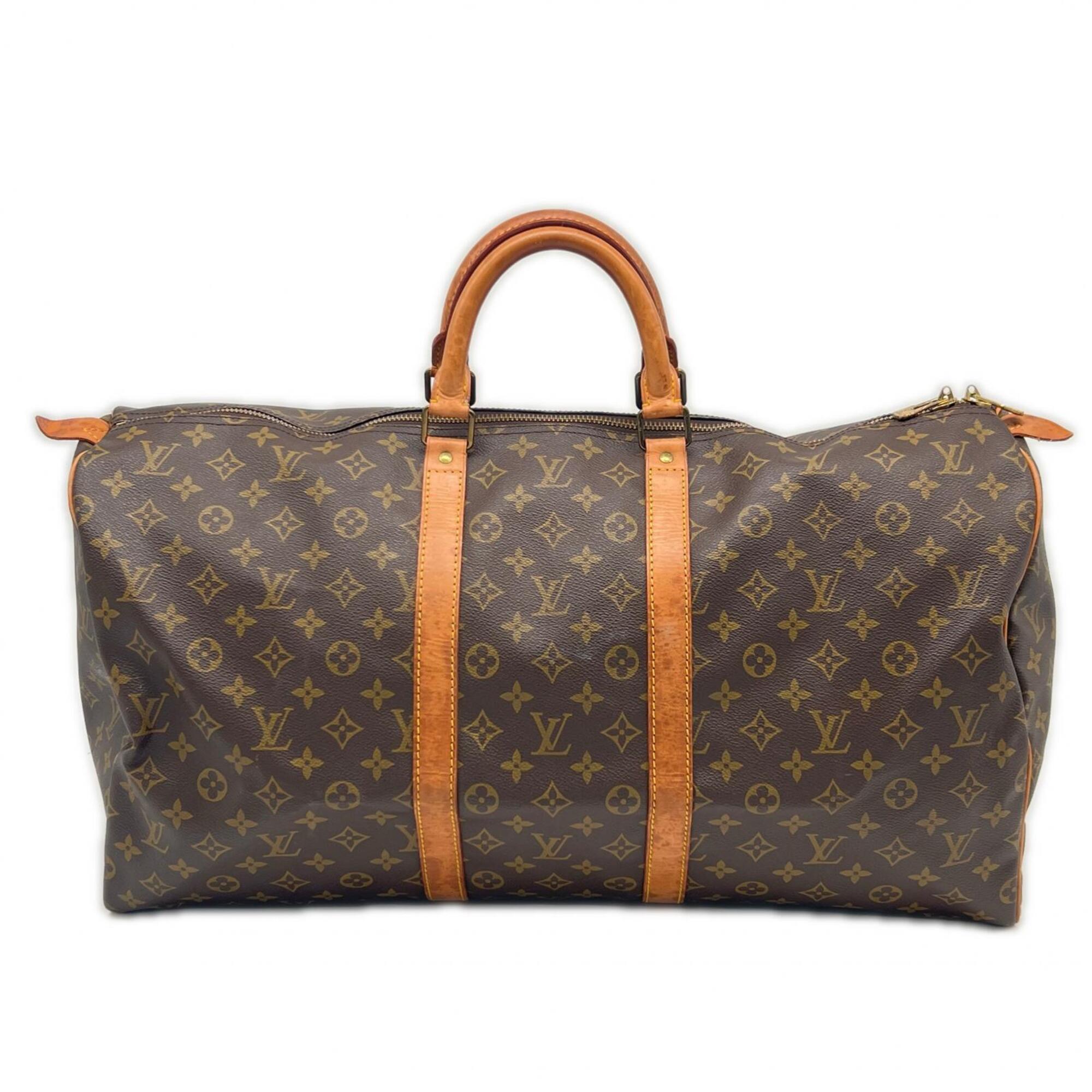 Louis Vuitton Monogram Brown Coated Canvas Leather Boston Bag (Pre-Owned)