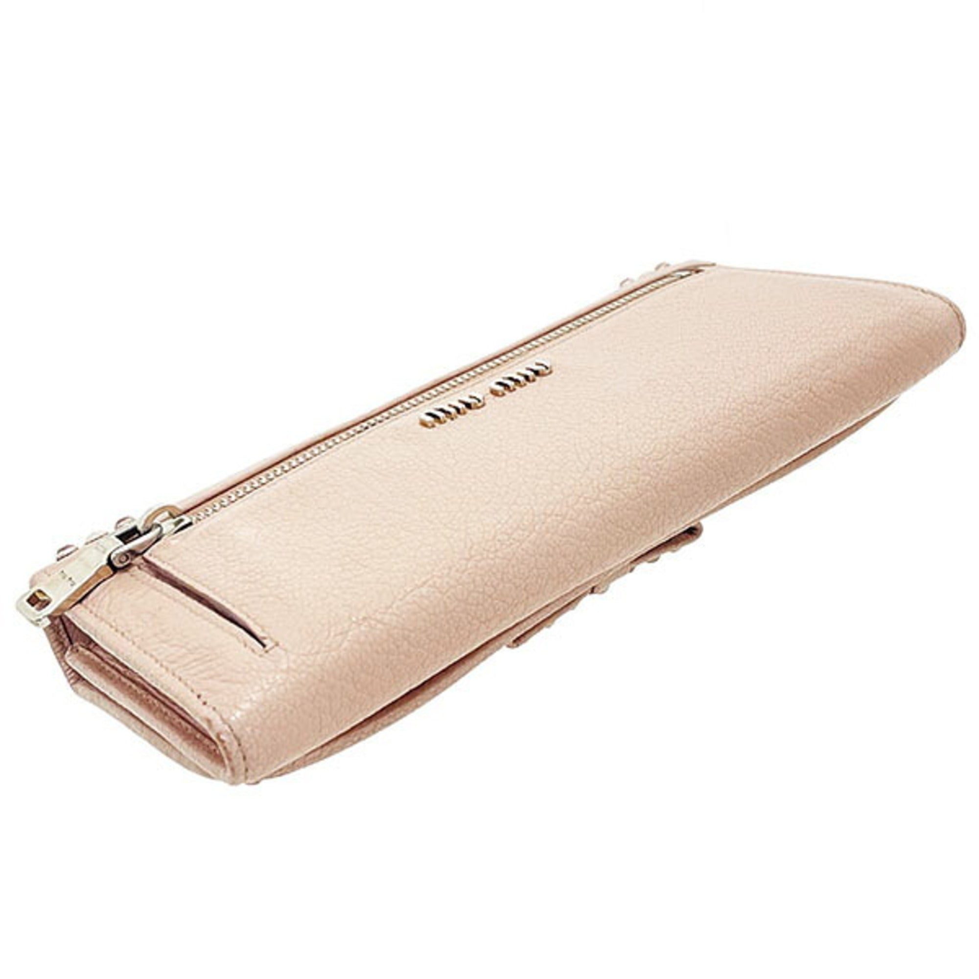 Miu Miu Beige Pink Pink Leather Long Wallet (Bi-Fold) (Pre-Owned)