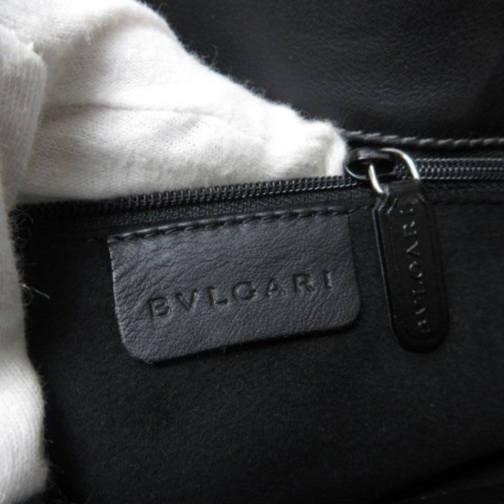 Bvlgari Black Leather Handbag Shoulder Bag Tote Bag (Pre-Owned)