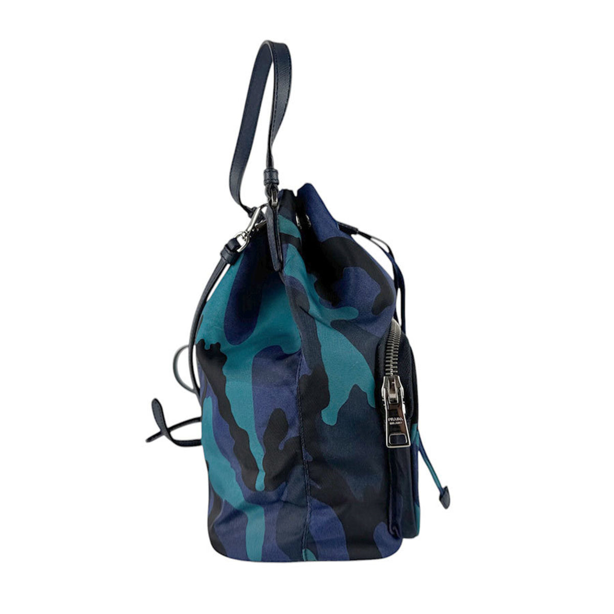 Prada Black Blue Navy Nylon Leather Handbag (Pre-Owned)