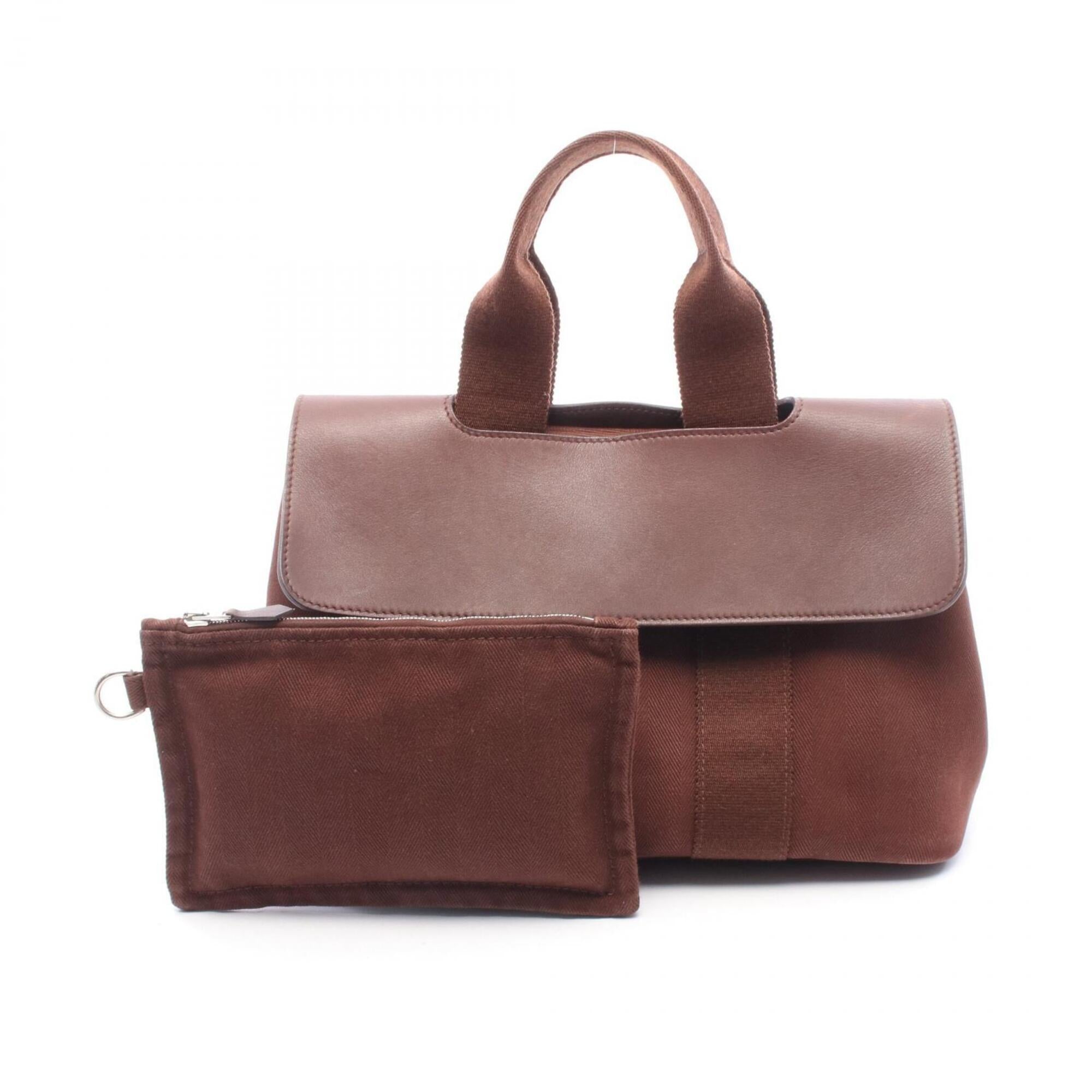 Hermes Brown Toile Chevron Leather Canvas Handbag (Pre-Owned)