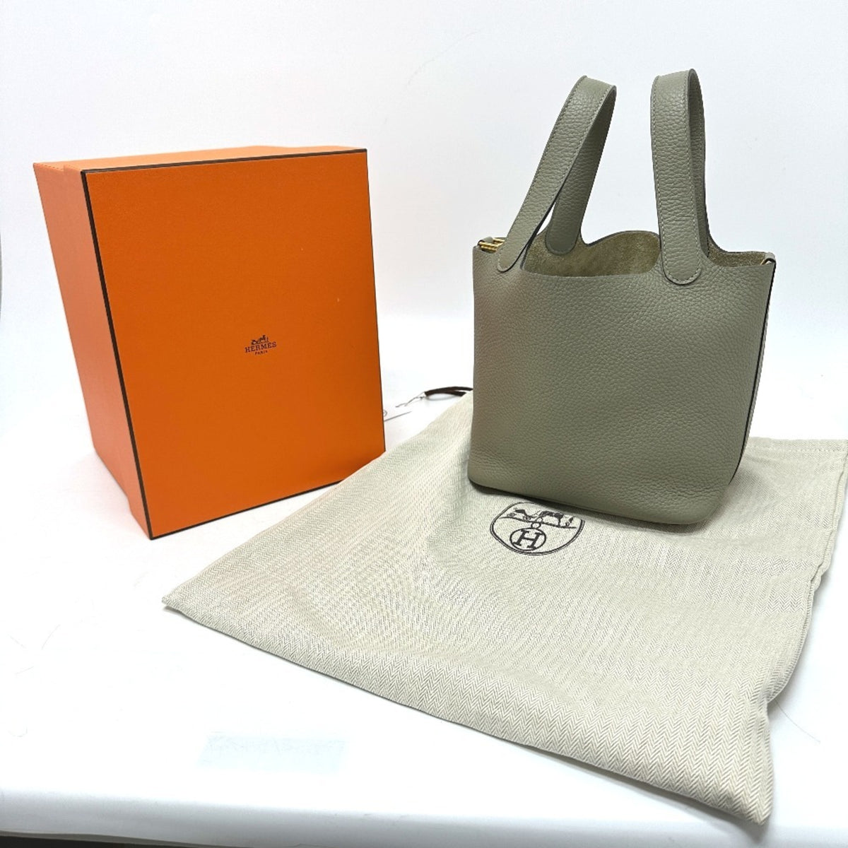 Hermes Picotin Gray Taurillon Clemence Leather Handbag (Pre-Owned)