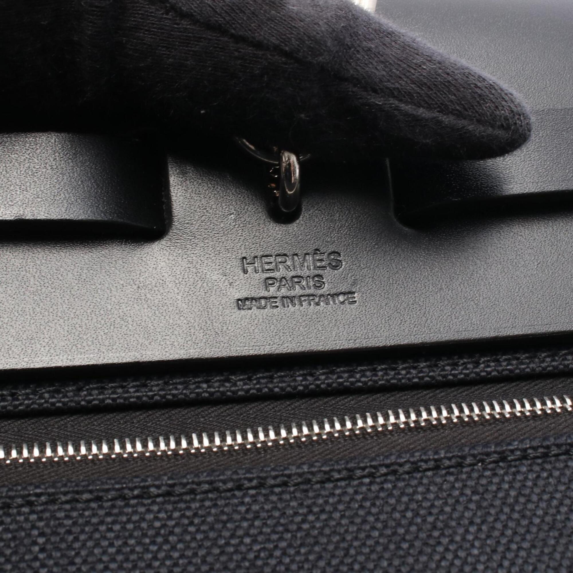 Hermes Black Canvas Leather Handbag (Pre-Owned)