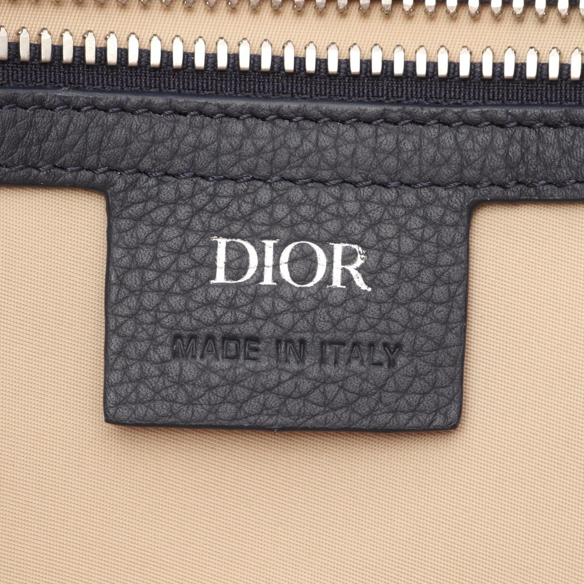 Christian Dior Ivory Navy Red Color Canvas Leather Handbag Tote Bag (Pre-Owned)