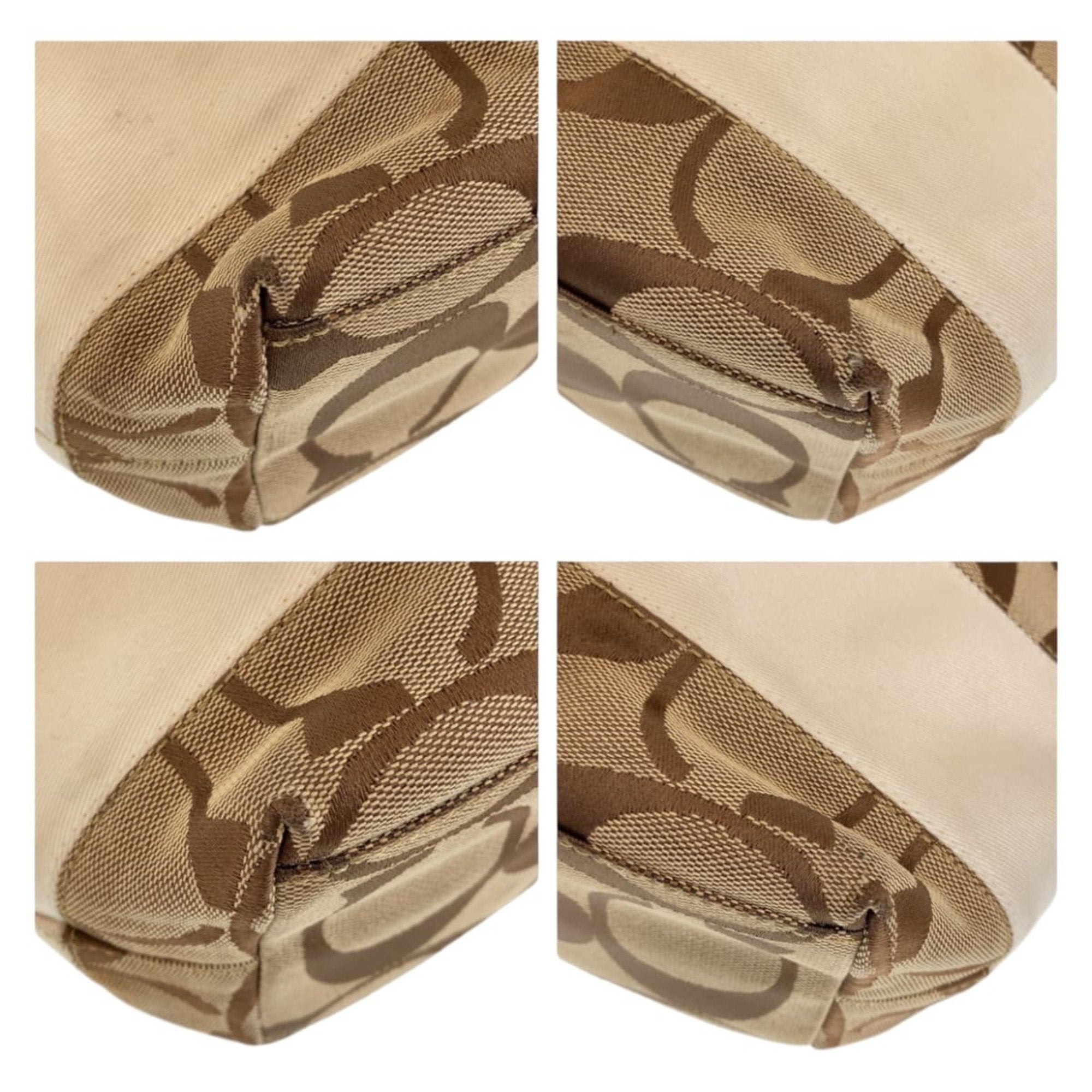 Coach Beige Brown White Canvas Leather Shoulder Bag Tote Bag (Pre-Owned)