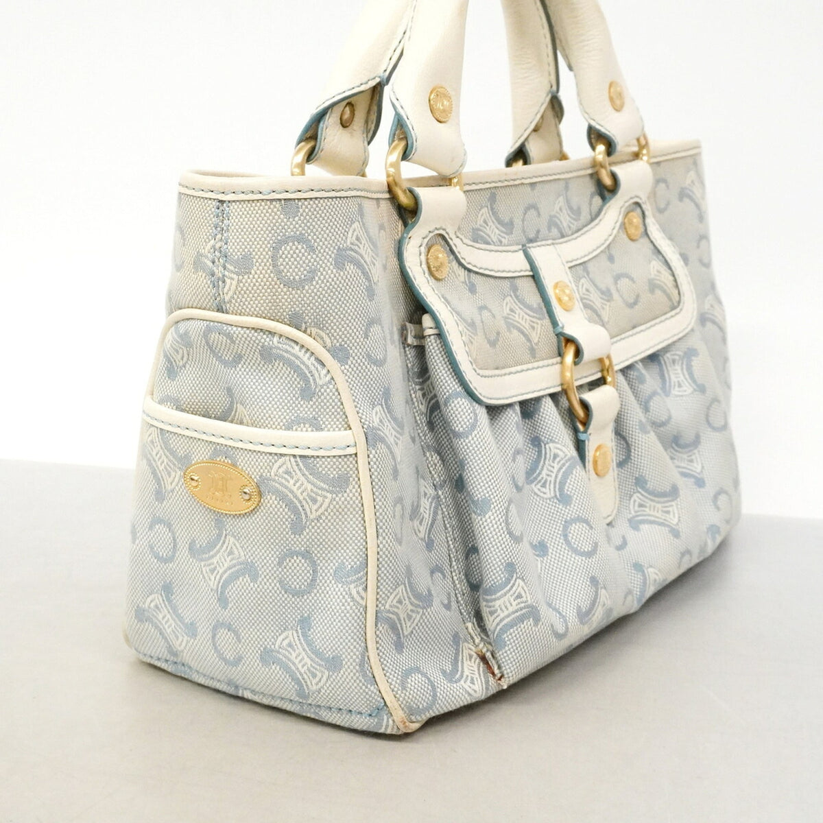 Celine Ivory Light Blue Canvas Handbag (Pre-Owned)