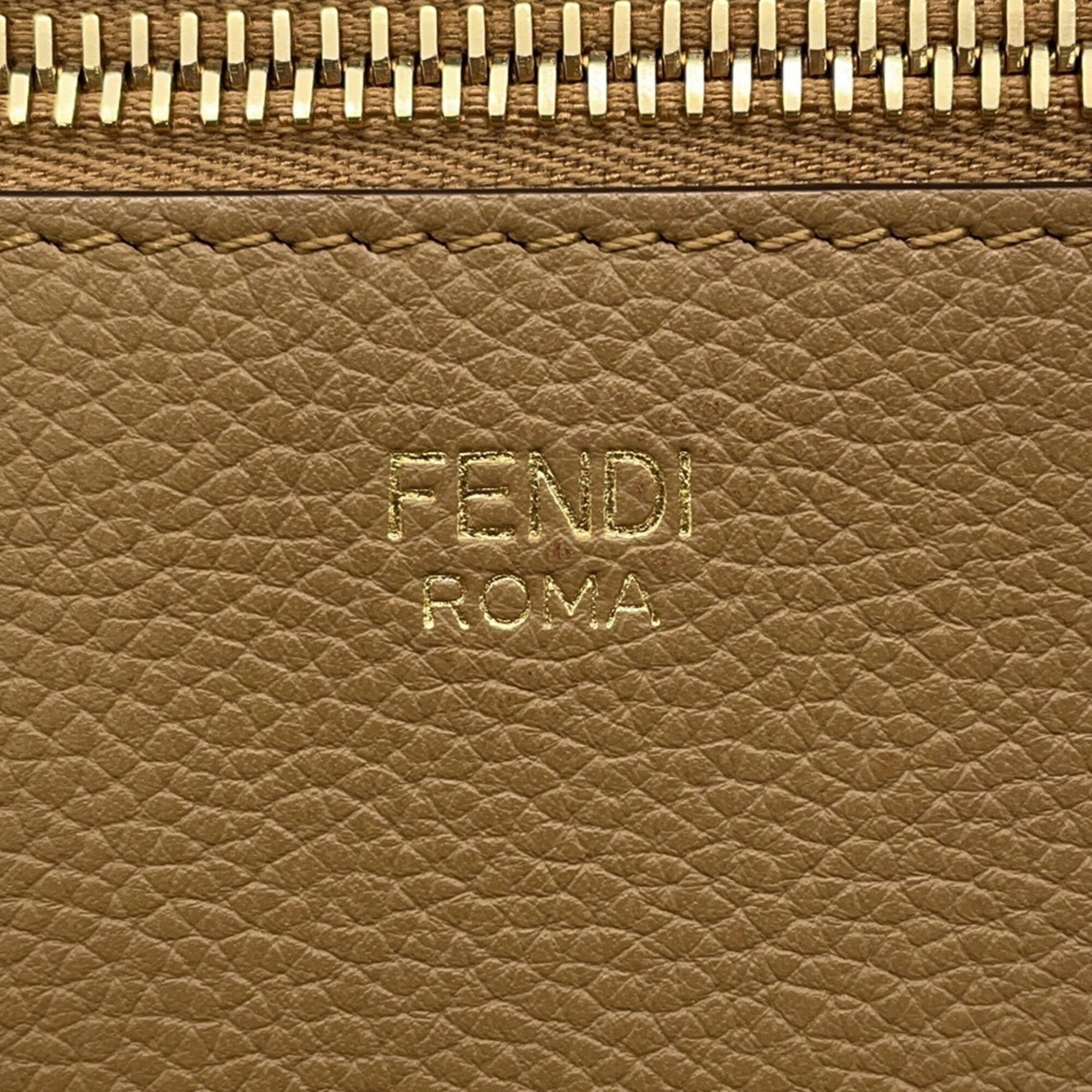 Fendi Pequin Beige Brown Canvas Leather Handbag Tote Bag (Pre-Owned)