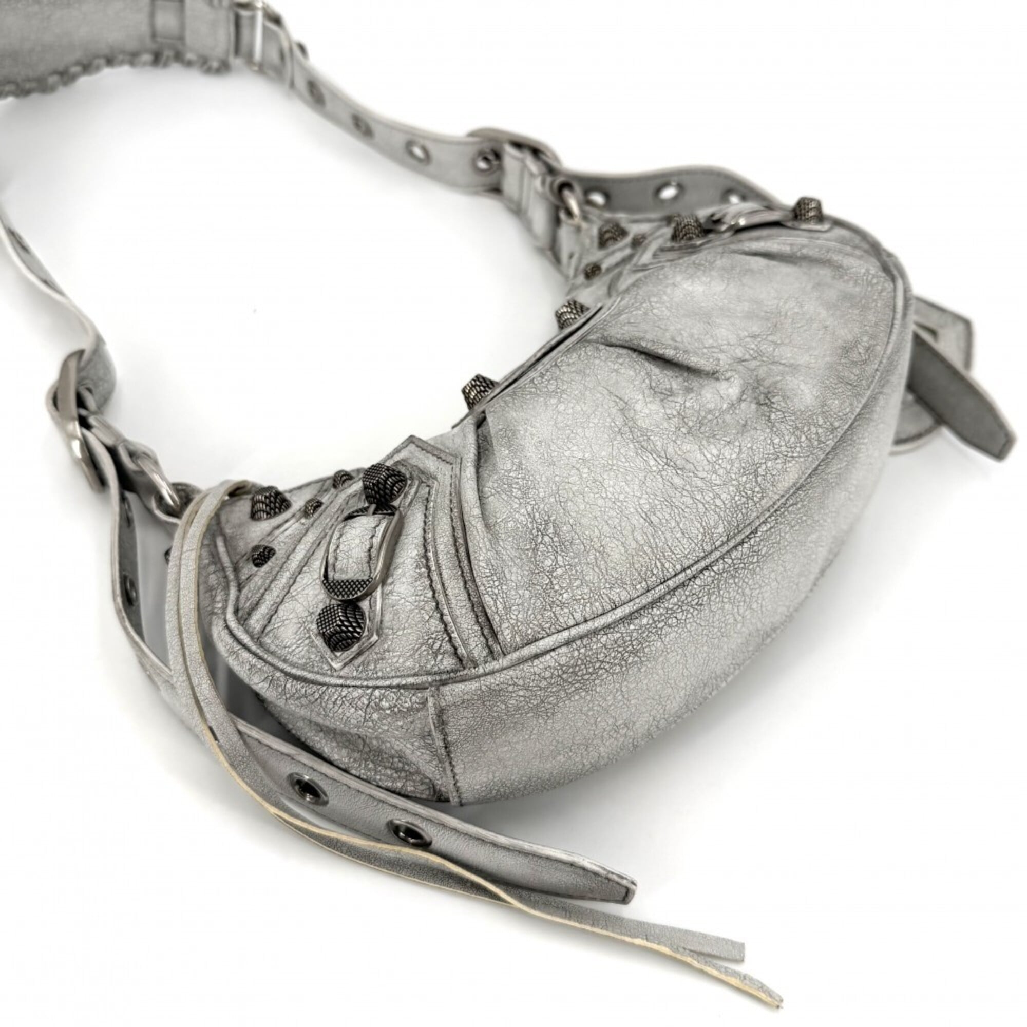 Balenciaga Gray White Leather Shoulder Bag (Pre-Owned)